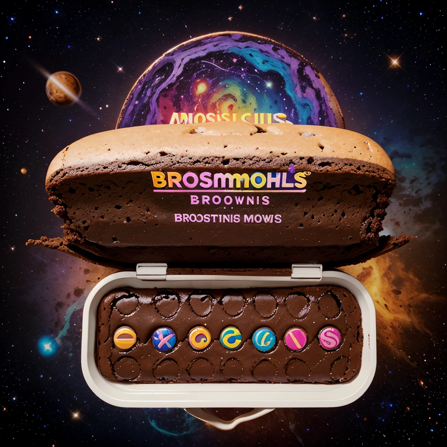 A perfect logo for selling brownies called "cosmic brownies"