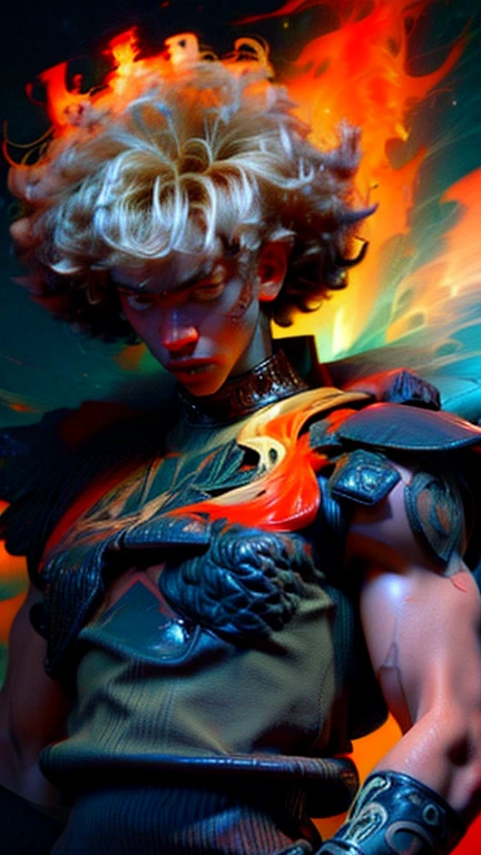 a close up of a person with a black face, Afro American man, black curly Afro, muscular, God, Face resembling Rhea Ripley, Flame Aura, anime art wallpaper 4 k, high resolution, beast form,anime art, black man, glowing eyes, muscular,badass anime 8 k, anime epic artwork, 4 k manga wallpaper, ultra hd anime wallpaper
