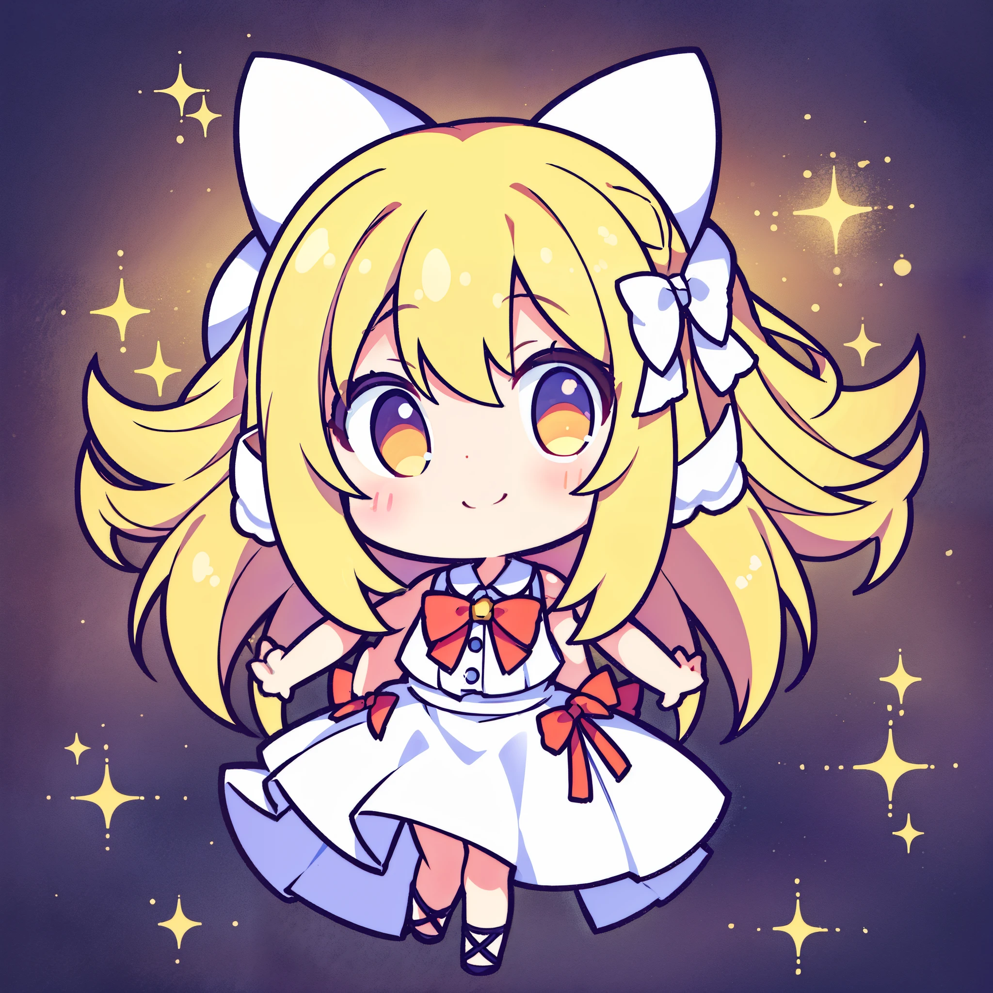 (1girl,8 ,small),blonde hair,long hair,white dress, sleeveless, bow tie, bare shoulders,smile,full body,extra arms,four arms,chibi,full body,(white background)