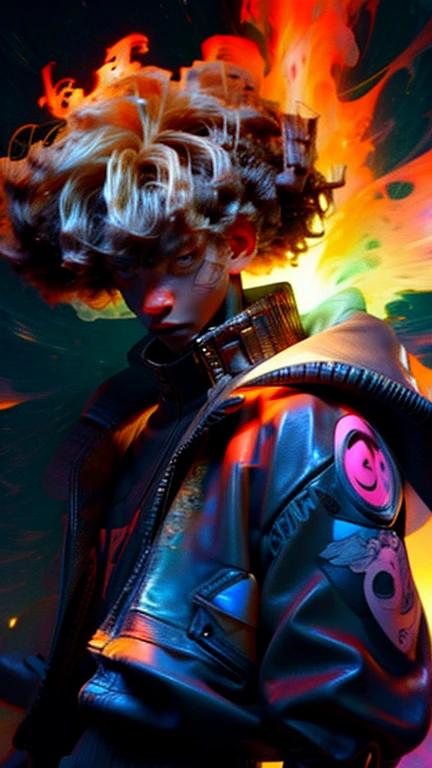 a close up of a person with a black face, Afro American man, black curly Afro, muscular, God, Face resembling Rhea Ripley, black flight jacket with gold trim, Flame Aura, anime art wallpaper 4 k, high resolution, beast form,anime art, black man, glowing eyes, muscular,badass anime 8 k, anime epic artwork, 4 k manga wallpaper, ultra hd anime wallpaper