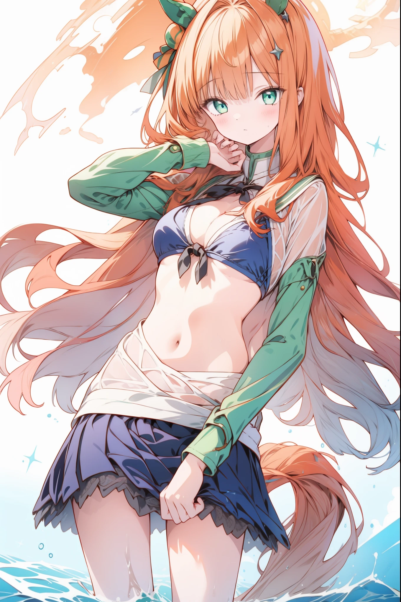 (masterpiece, best quality) ,(high resolution,weak outline),(textile shading), BREAK ((1girl, Silence Suzuka)), BREAK (breast cleavage, beautifuly shaped breasts, big breasts), BREAK ((beautiful eyes, green eyes)), BREAK ((long hair, orange hair)), BREAK (((the background is water pool in school))), BREAK ((shot from bottom)), ((blush on the face, embrassed)), ((horse ears, horse tail)), BREAK ((edgBIC)),((bikini under clothes)) , ((see-through)),