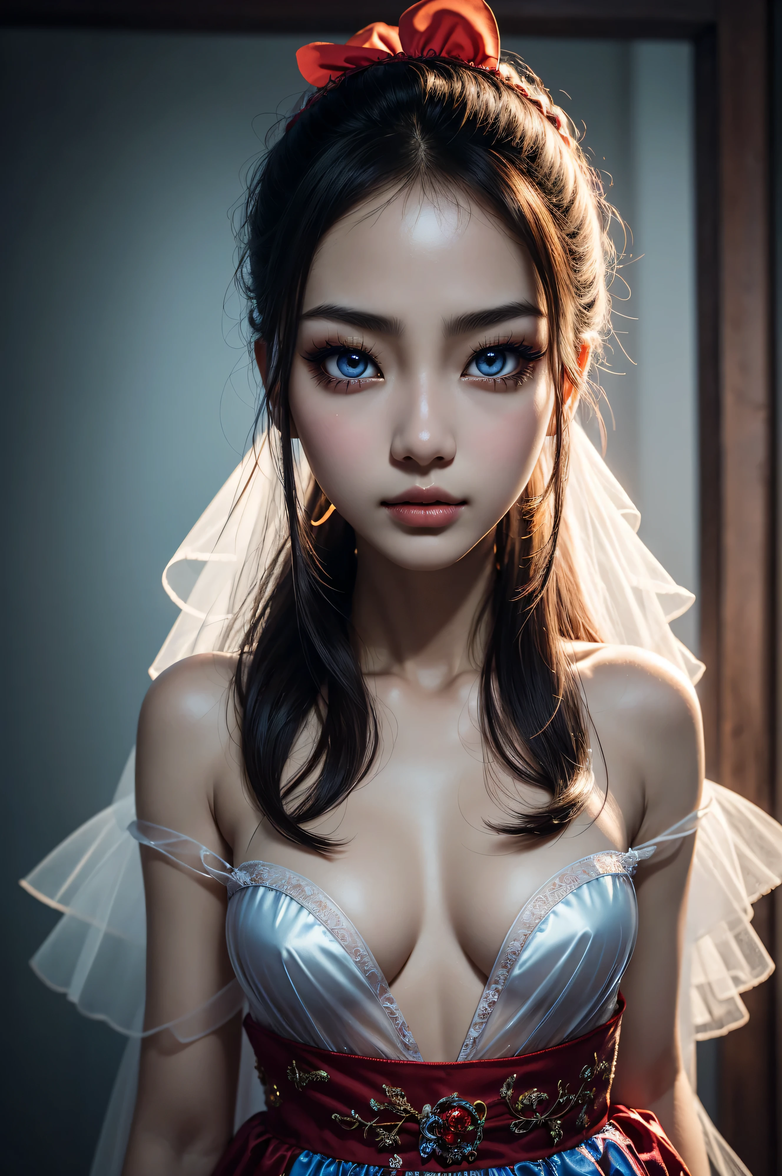 Angelababy, wearing clown costume transparent. professionally retouched, soft lighting, realistic, smooth face, perfect eyes, sharp focus on eyes, 8 k, high definition, insanely detailed, intricate, elegant. stand for this circus.