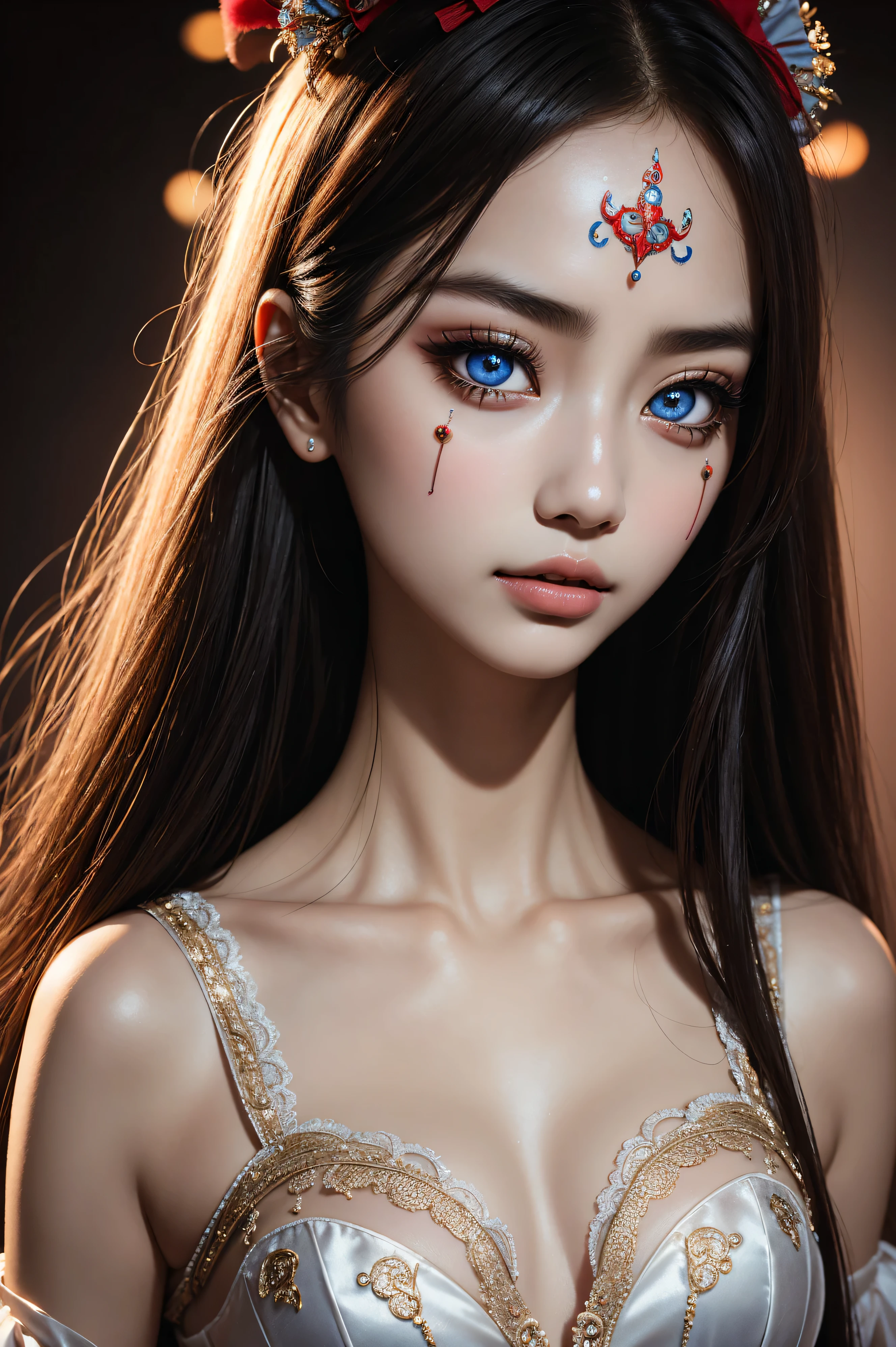 Angelababy, wearing clown costume transparent. professionally retouched, soft lighting, realistic, smooth face, perfect eyes, sharp focus on eyes, 8 k, high definition, insanely detailed, intricate, elegant. stand for this circus.