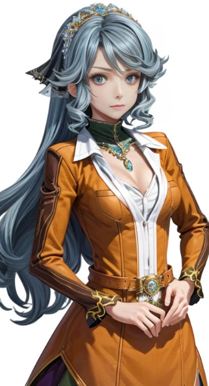 1girl, long hair, Bright hair color, Alluring eyes, Mysterious expression, mature appearance, Charming dress, Flowy dress, Elegant jewelry, Intricate decoration, Magic Symbols, Glowing accessories, potions, Manuscripts, Nice accents, Brackets, Conditions, Flowers,