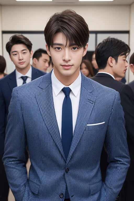 20-year-old fresh and handsome new employee、 (Super handsome S-class suit guy)、 Japanese 20-year-old boy、 merchant、 Ultra-luxury set、 Suit with stripes、 office、 Stand up in a suitSyoung handsome man、 Full body image、 (CG Unity 8K high-detail photos)、 (a very detailedSThe handsome guy in the class)、 (Photos are real)、 ((top quality))、 Super detailed、 (Masterpiece)、 Ultra high quality、 High、 audience、 gentleman、 very beautiful hair、 short hair、 bright photos、 As handsome as a model、 As handsome as an idol、 Luxury watches、 cool zone、 Japanese