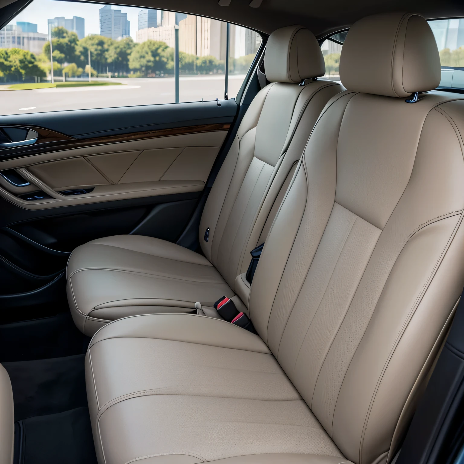 realistic photo of the back seat in a car, close-up, sunny day, super detail, high details, high quality, highres, realism, photo, masterpiece