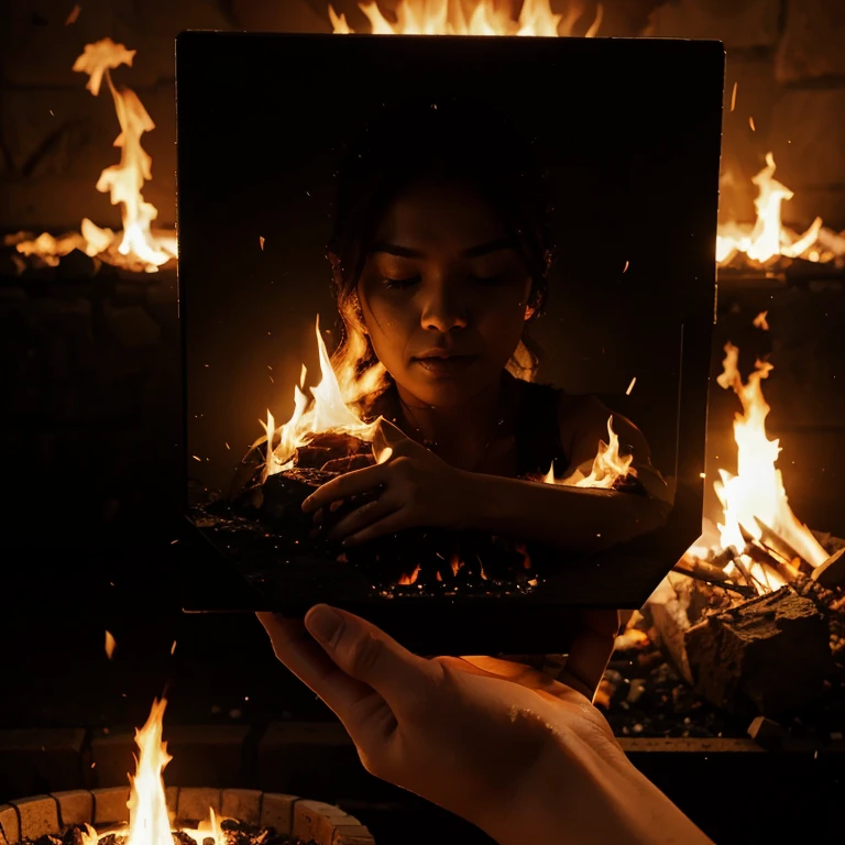 Create an image that need to look like while cremation the burning fire is holding our soul