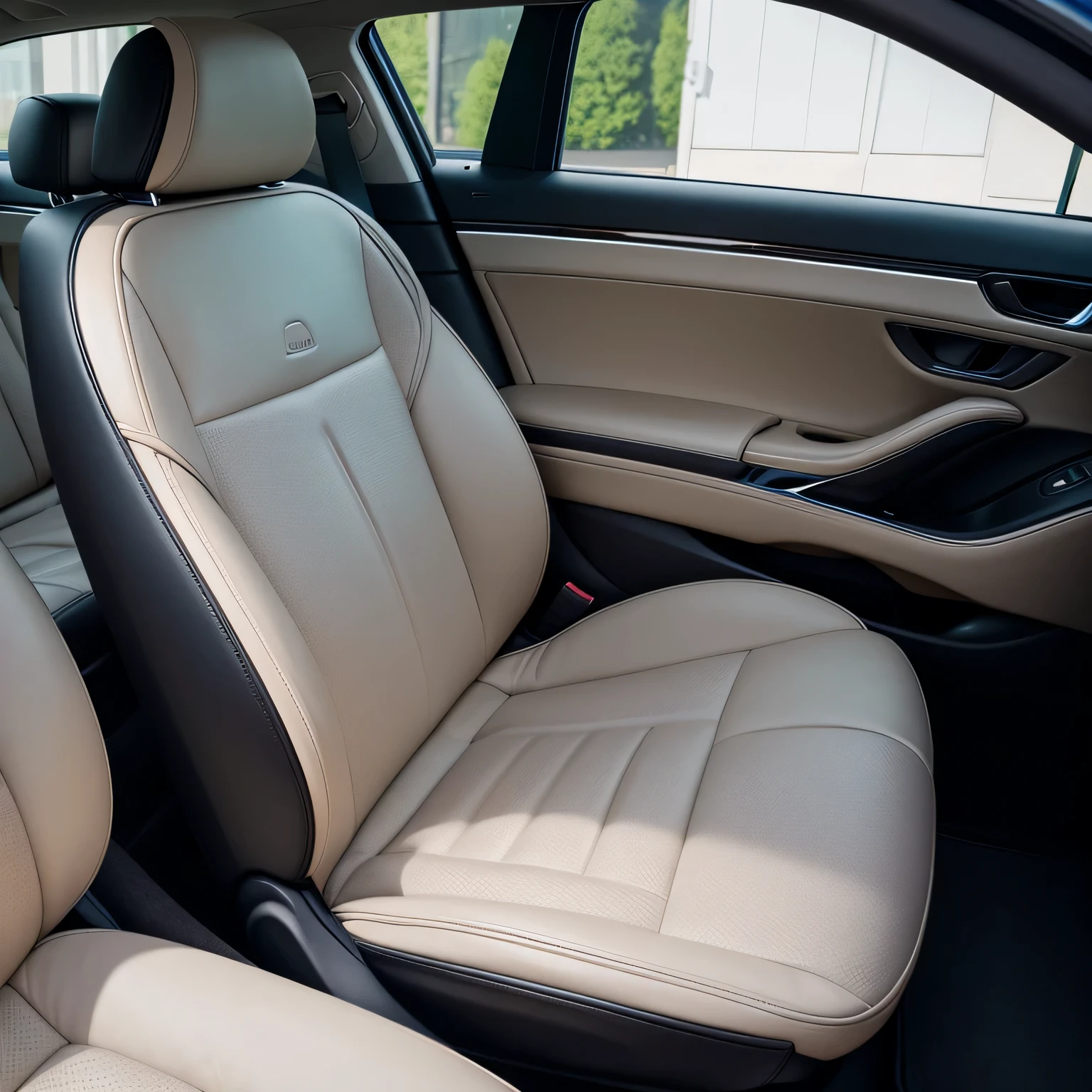 realistic photo of the back seat in a car, close-up, sunny day, super detail, high details, high quality, highres, realism, photo, masterpiece