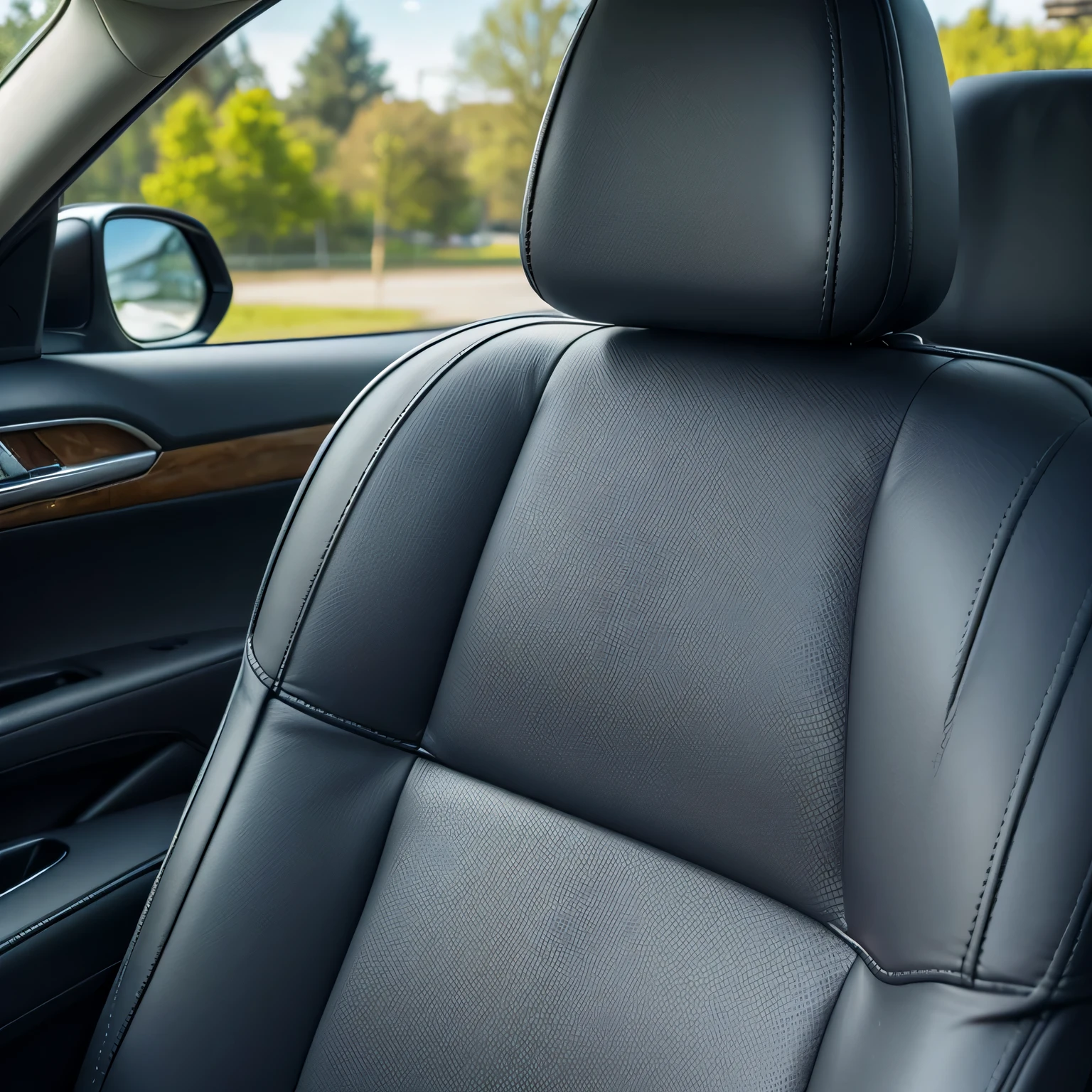 realistic photo of the back seat in a car, close-up, sunny day, super detail, high details, high quality, highres, realism, photo, masterpiece