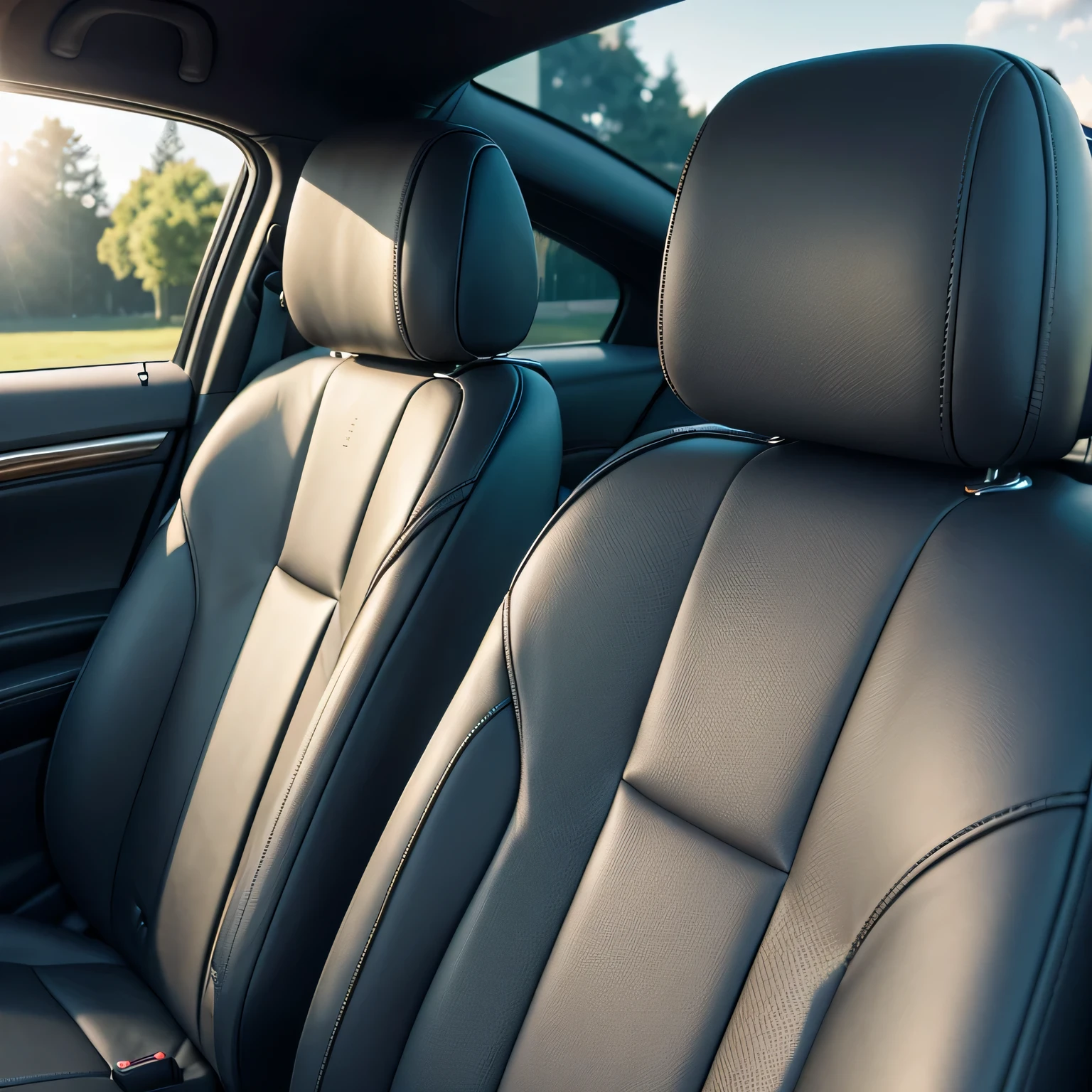 realistic photo of the back seat in a car, close-up, sunny day, super detail, high details, high quality, highres, realism, photo, masterpiece