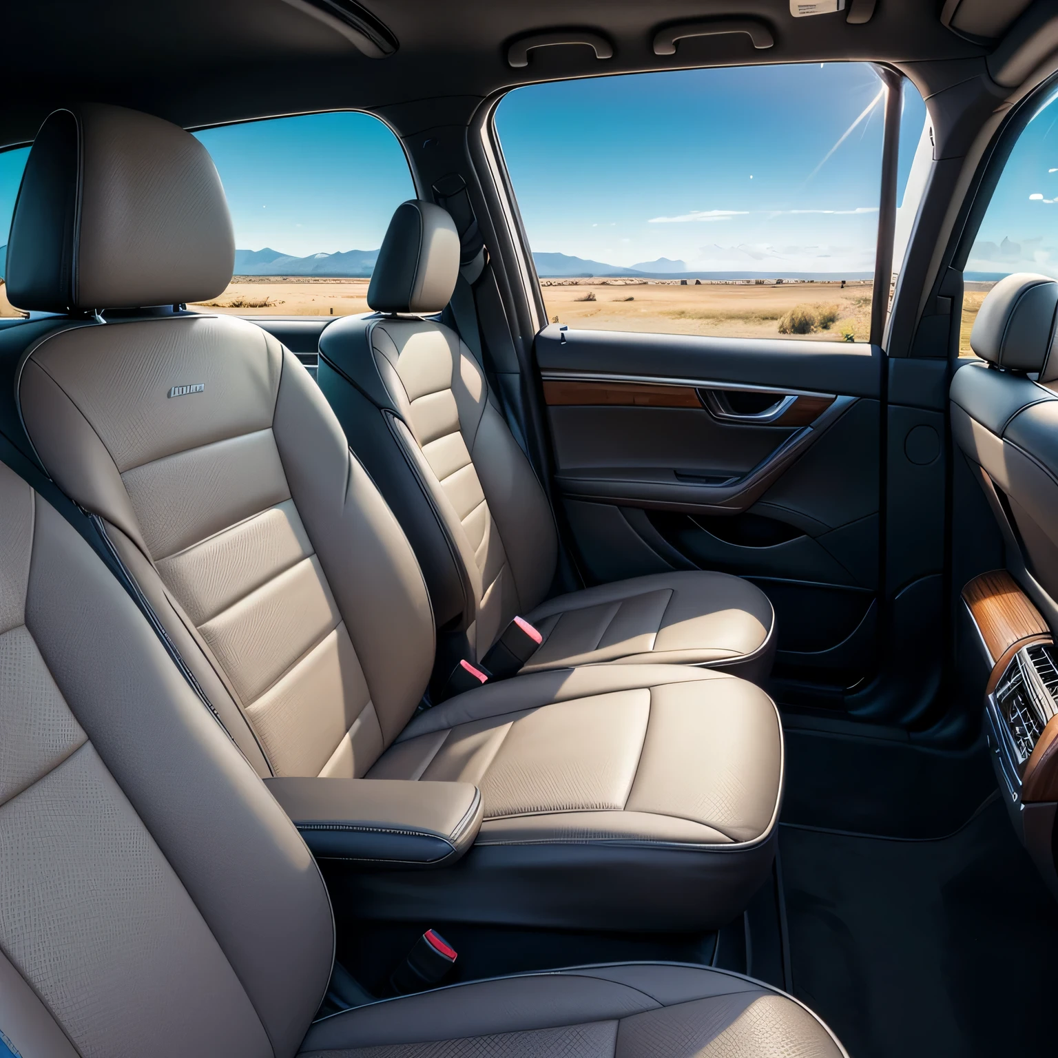 realistic photo of the back seat in a car, close-up, sunny day, super detail, high details, high quality, highres, realism, photo, masterpiece