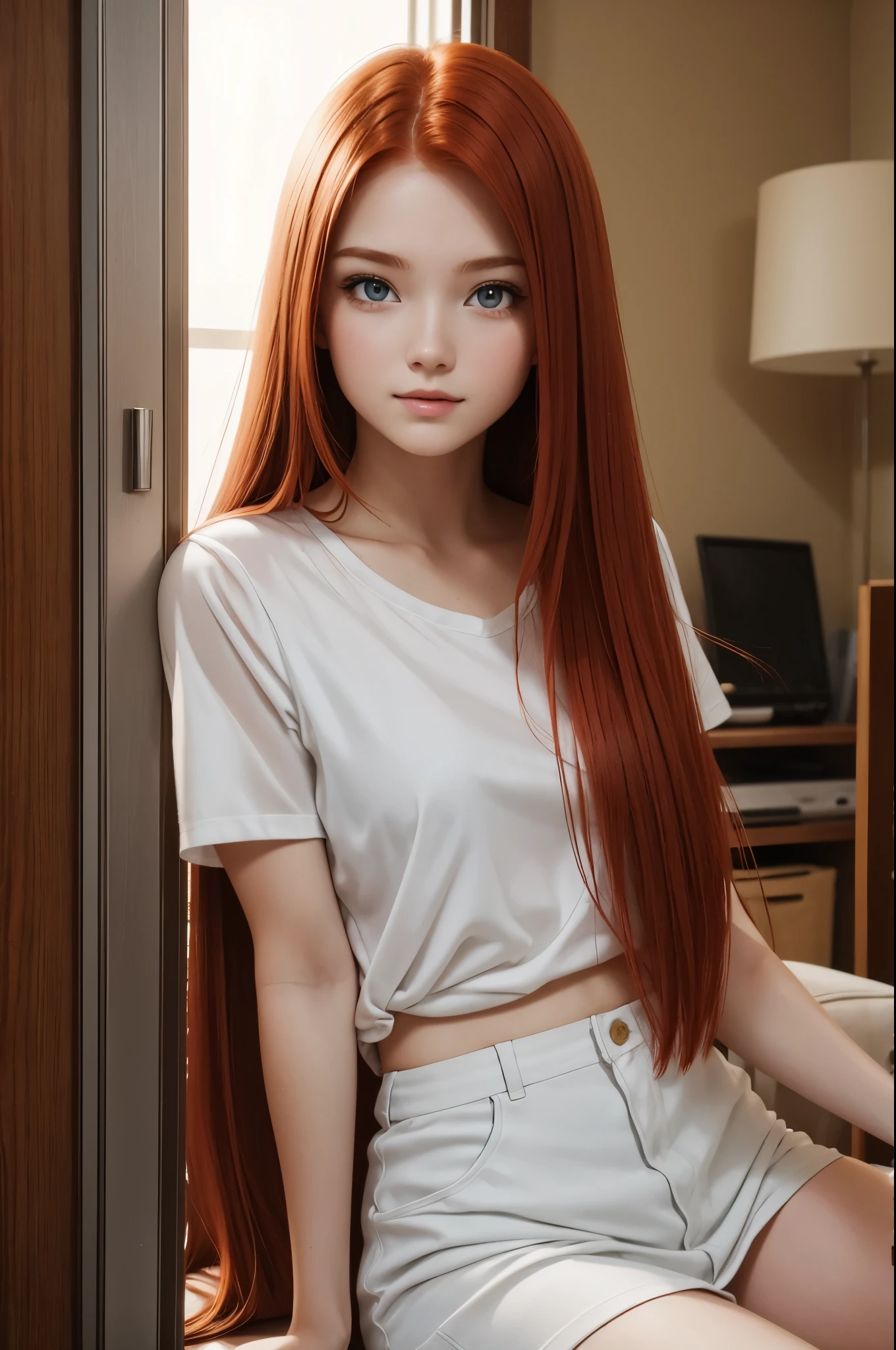 Beautiful 20-year-old redhead girl with straight hair