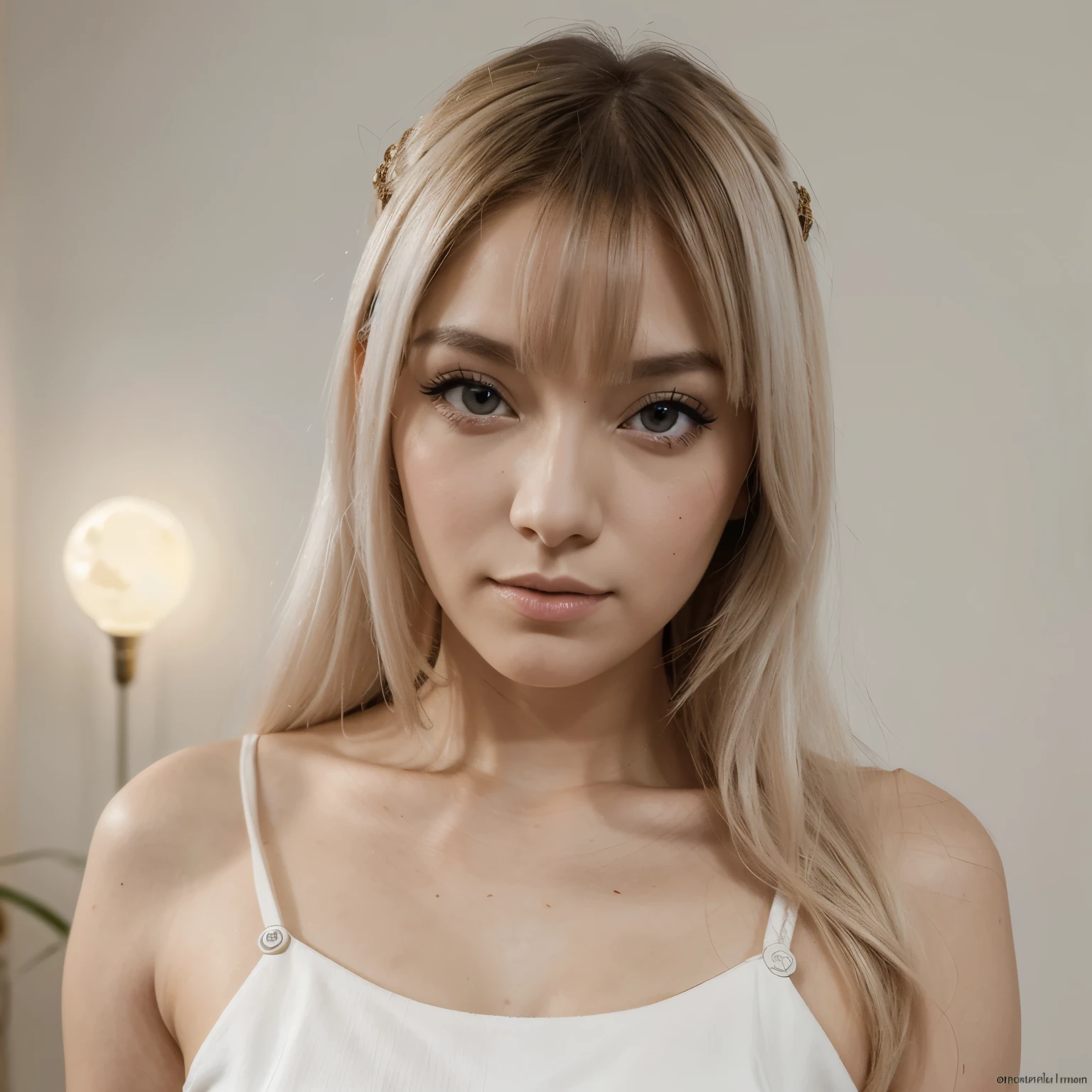 Chica joven con cabello blanco y ojos celestes con orejas y cola de gato blanco anime