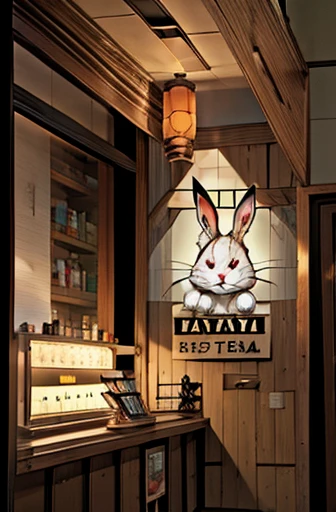 high resolution,anime,beautiful scene of bar,((Japanese style:1.2)),((Rabbit bar:1.3)),door