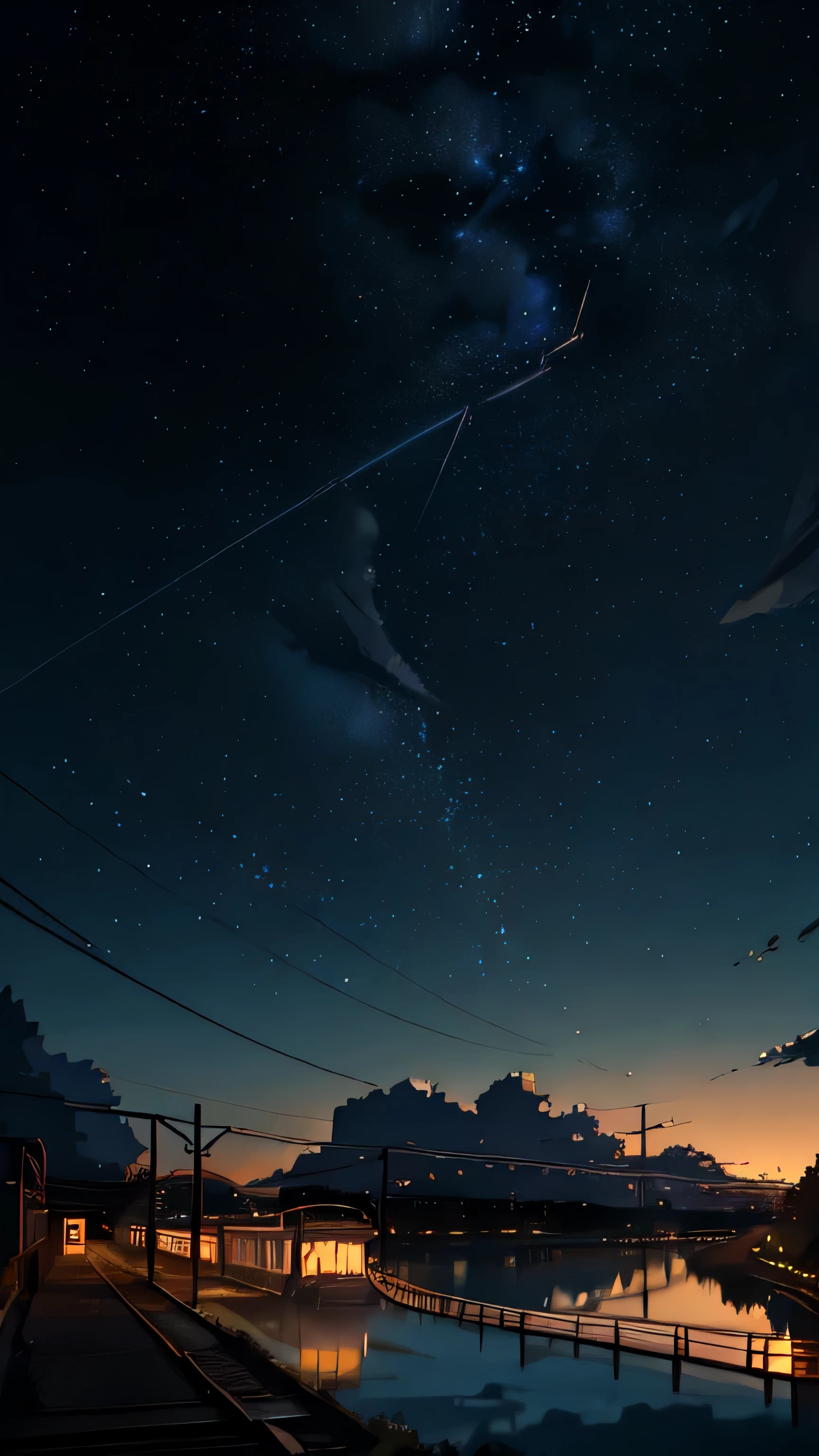 Masterpiece, anime train passing through bodies of water on tracks, bright starry sky. Romantic train, Makoto Shinkai's picture, pixiv, concept art, lofi art style, reflection. by Makoto Shinkai, lofi art, Beautiful anime scene, Anime landscape, detailed scenery —width 672, in style of Makoto shinkai, style of Makoto shinkai, enhanced details.