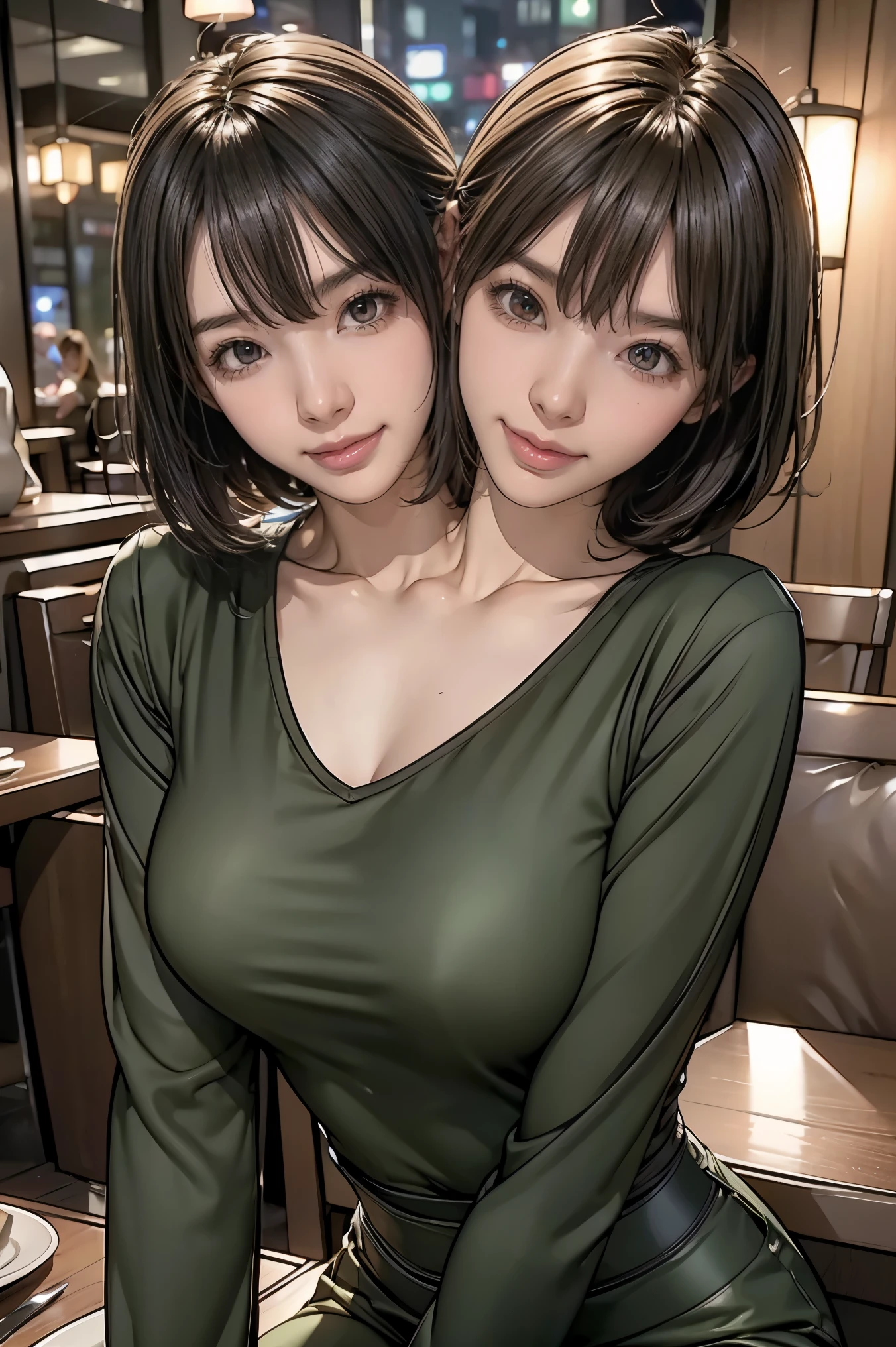 Anime girl with a green dress and a black top - SeaArt AI
