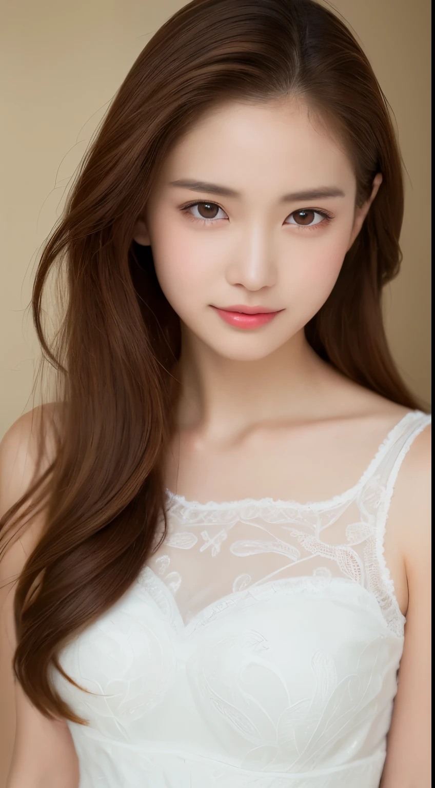 high quality、realistic、Photoreal、award-winning illustrations、(intricate details:1.2)、(delicate details)、(intricate detailovie light、Highest quality backlight)、clear lines、sharp focus、official art、unity 8k wallpaper、absurd、incredibly absurd、huge file size、super detailed、High resolution、very detailed、very delicate and beautiful、RAW photo、professional lighting、dynamic lighting、shine light on the face、、solo focus、Full body Esbian、long legs、big breasts thin waist、Slender、26 year old female、(brown hair:1.2)、brown eyes、smaller head、fashionable girl、beautiful eyes、)、cute angel face、real face、skin、lifelike face、real looking skin、detailed eye、Features of detailed face、Detailed clothing characteristics、 、gaze towards the viewer、simple background、laughter、detailed face、qipao dress
