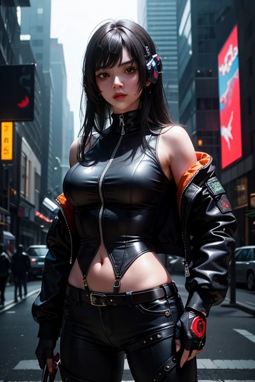 there is a woman with massive breasts covered in latex outfit with a corset and a black and white outfit vey humble, wearing techwear and armor, cyberpunk outfit, wearing japanese techwear, intriguing outfit, all black cyberpunk clothes, cyberpunk style outfit, female cyberpunk anime girl, cyberpunk streetwear, cyberpunk dress, anime girl cosplay, photograph of a techwear woman, cyberpunk anime girl, wearing cyberpunk streetwear, full body outfit