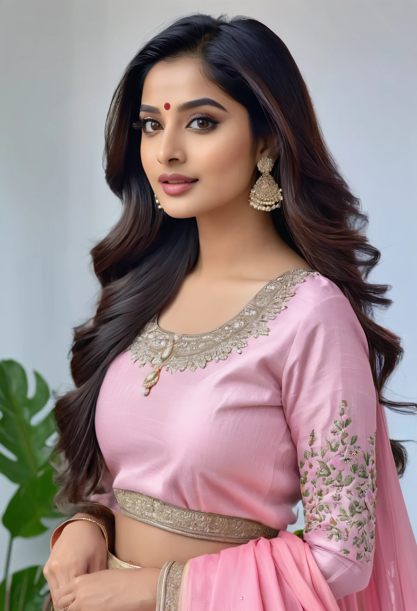 "Meet Riya, the embodiment of grace and beauty in the world of AI influencers. With her flawless, fair complexion and captivating dark eyes that sparkle with intelligence, Riya's oval face and soft, pink lips form a picture of warmth and approachability. Her long, silky hair falls in gentle waves, framing her features with elegance. Riya's attire, whether traditional Indian wear or modern chic outfits, always complements her charm, making her a relatable and friendly presence in the virtual world."