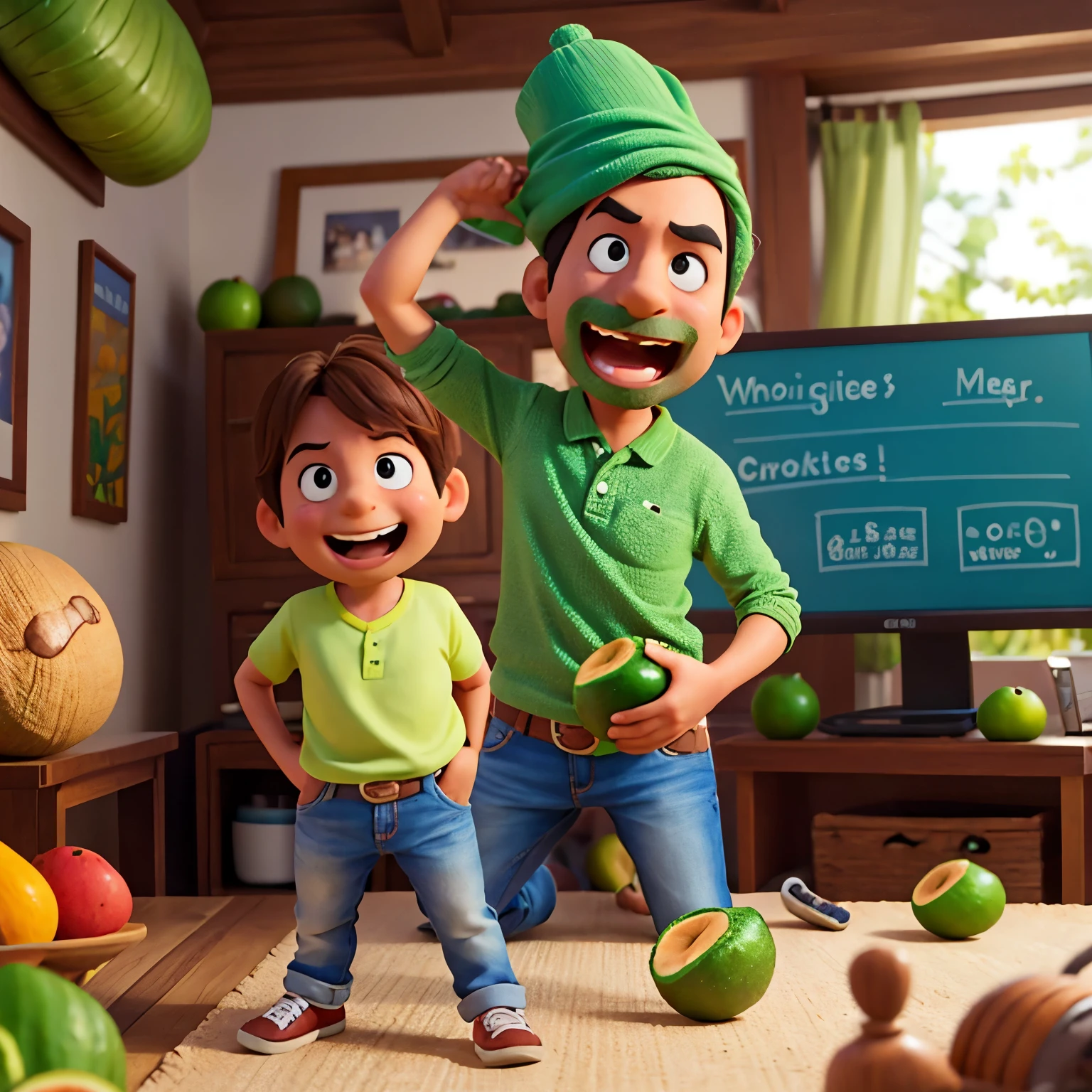 Crear una caricatura de un aguacate jugando video juegos