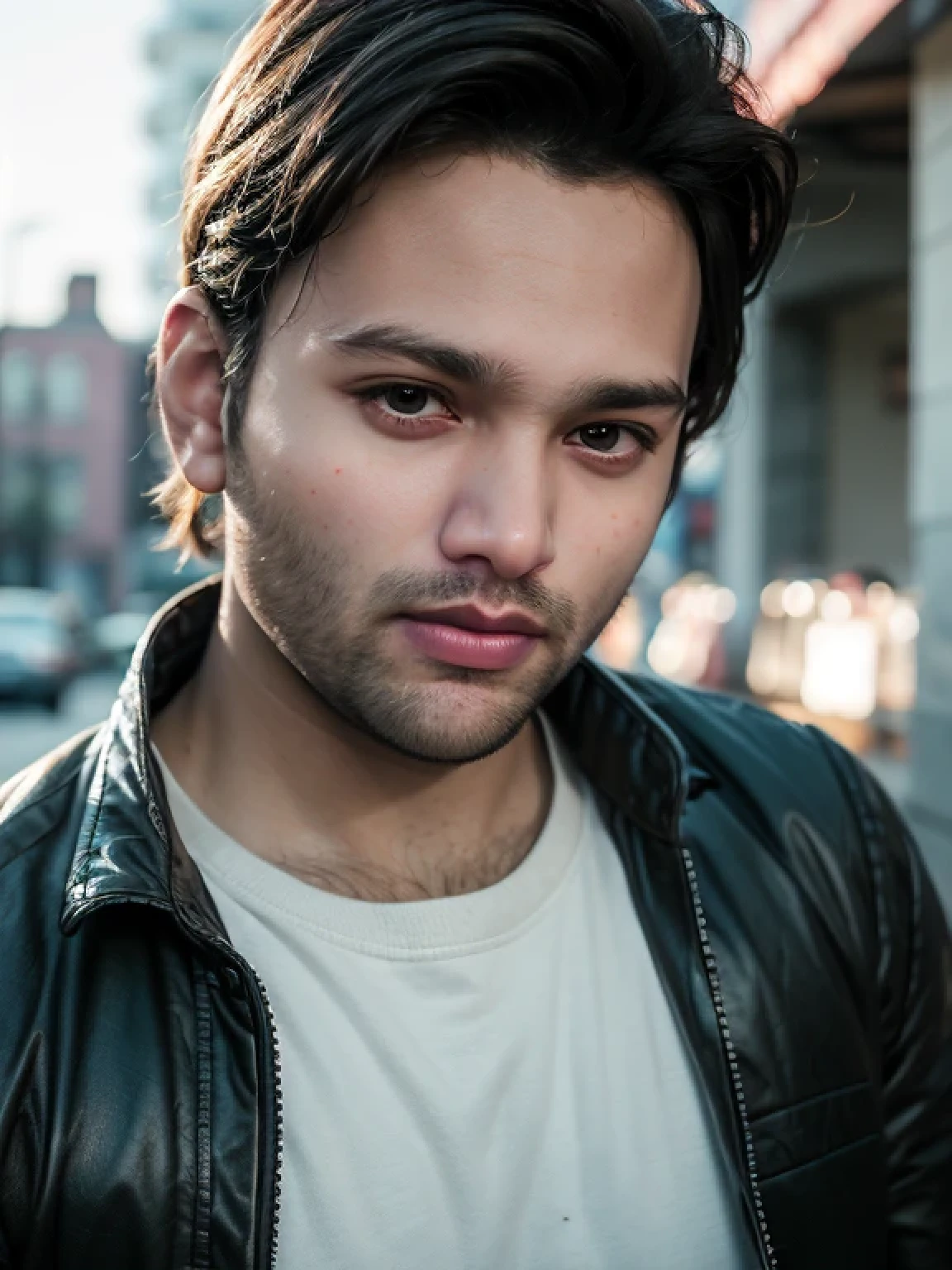A beautiful young bearded man with highly detailed skin looking at the camera,8k,high res, soft light,no contrast,ultra realistic, photorealism.((real life photo,realistic:1.9, short beard:1))