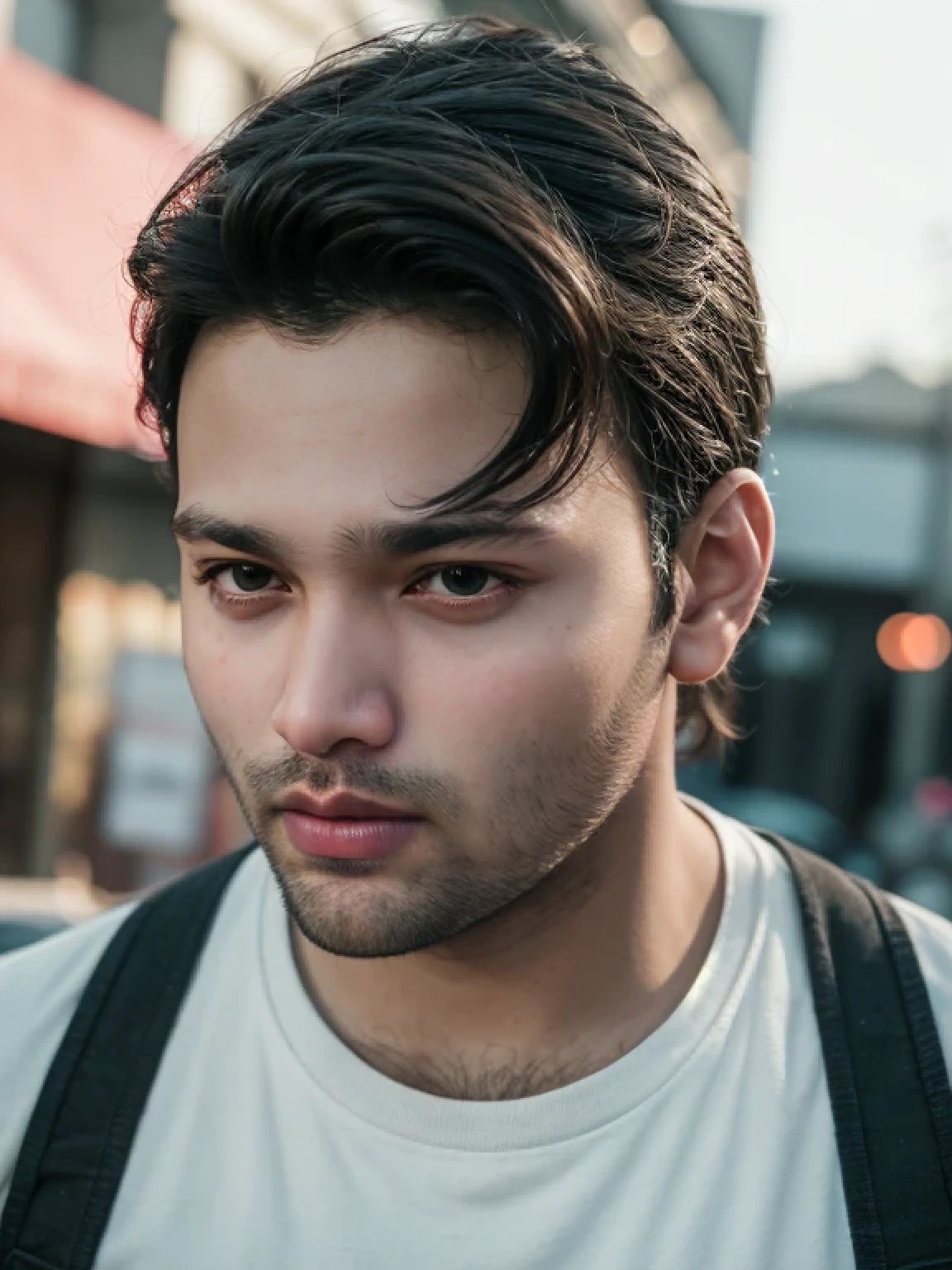 A beautiful young bearded man with highly detailed skin looking at the camera,8k,high res, soft light,no contrast,ultra realistic, photorealism.((real life photo,realistic:1.9, short beard:1))