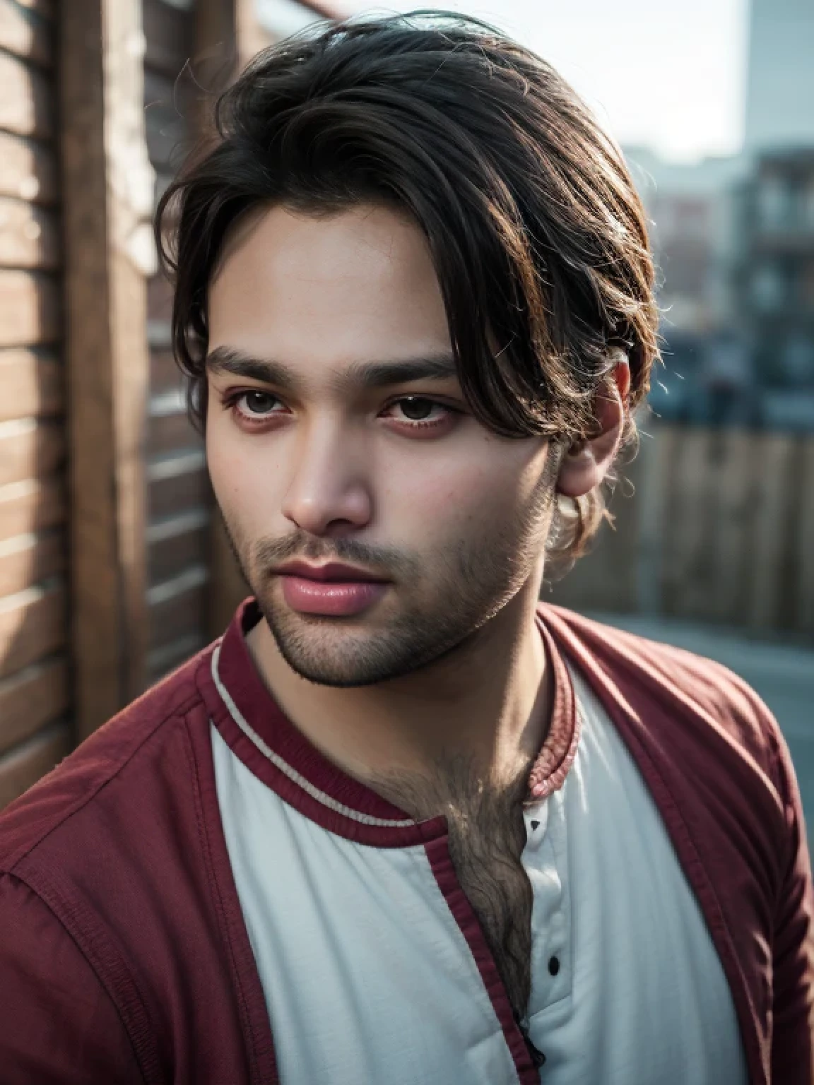 A beautiful young bearded man with highly detailed skin looking at the camera,8k,high res, soft light,no contrast,ultra realistic, photorealism.((real life photo,realistic:1.9, short beard:1))