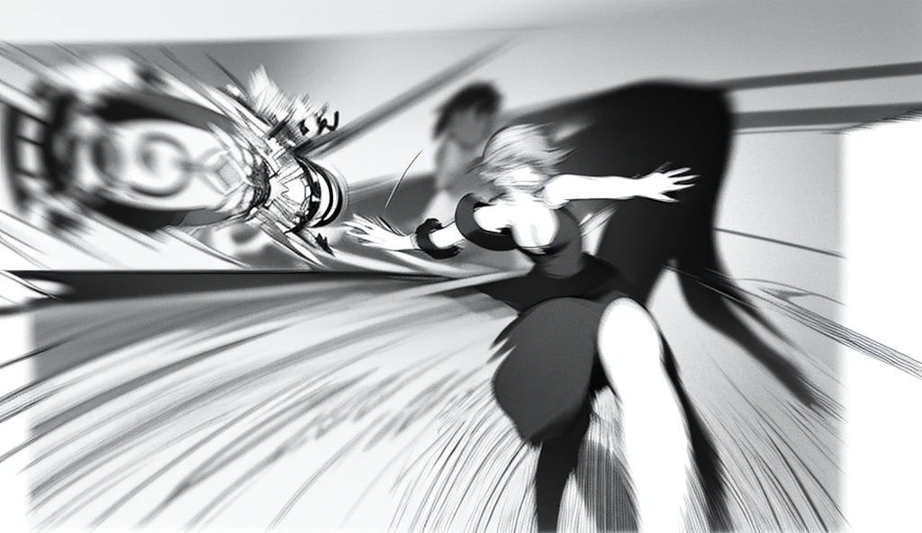 there is a drawing of a woman holding a pair of scissors, sketch of a lucid dream, intoxicatingly blurry, animatic, stylistic blur, [ conceptual art ]!!, blurry and dreamy illustration, motionblur, blurry and glitchy, rough sketch, some background blur, the anime girl is running, black and white manga panel, deblur