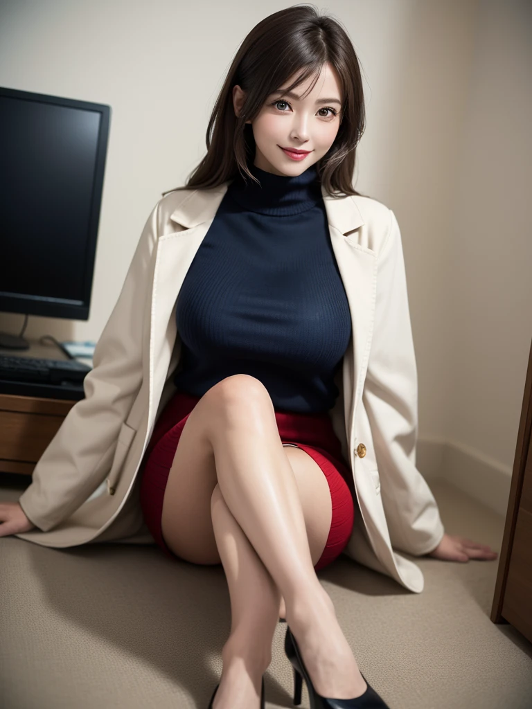 masutepiece, Best Quality, Illustration, Ultra-detailed, finely detail, hight resolution, 8K Wallpaper, Perfect dynamic composition, Beautiful detailed eyes,short bob, mid-chest, Natural Color Lip, Random and sexy poses,Smile,26 years girl、Colossal tits、Examination room、Red High-Neck Sweater: A cozy red sweater with a high neckline, perfect for chilly days. It adds warmth and style to your ensemble. Navy Blue Pencil Skirt: A classic and elegant choice. The pencil skirt typically falls just below the knee, creating a flattering silhouette1. Sheer Stockings: These delicate stockings add a touch of sophistication. They’re lightweight and perfect for pairing with skirts or dresses.doctor coat Blue High-Heeled Shoes: Elevate your look with blue high-heeled shoes. They elongate your legs and add a polished touch. Brown Hair: Your natural hair color complements the overall outfit. It’s versatile and goes well with various styles. White Coat (Like a Doctor): The white coat adds a professional touch, reminiscent of a doctor’s attire. It’s a symbol of authority and expertise.