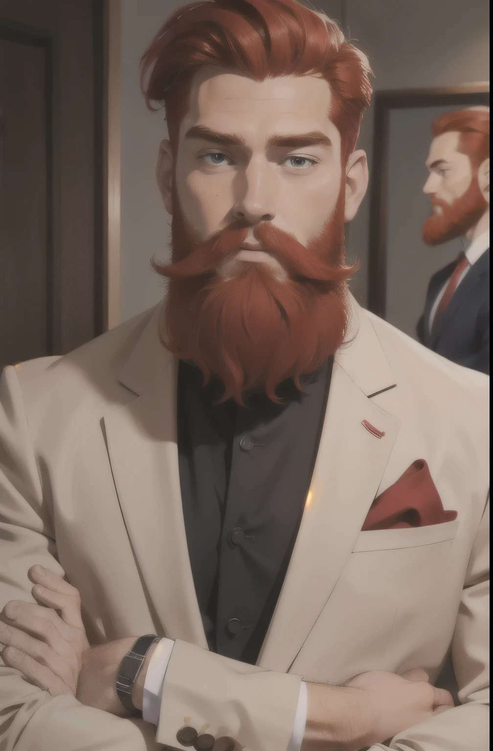Red-haired man with beard and suit