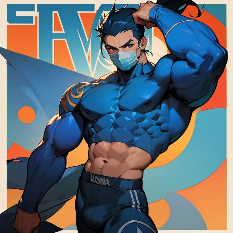 Un Hombre, 30 years, luchador, muscles, with blue trousers, blue mask, piel morena
