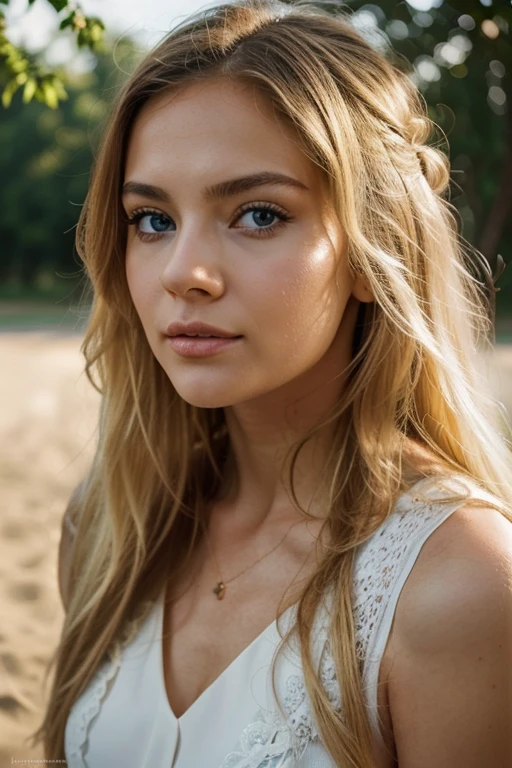 blond woman with a messy bun in her hair and a white tank top, beautiful young face, portrait of a beautiful model, photo of a beautiful woman, young beautiful face, beautiful young woman, young beautiful woman, attractive female face, beautiful perfect face, cute young woman, beautiful female model, young woman's face, detailed perfect face, gorgeous face portrait, attractive young woman, perfect piercing blue eyes, Masterpiece, beautiful happy blond woman, blue eyes ((short, yellow dress, big butt, in a city park, reading book, beautiful, perfect light skin, long and straight blond hair )), sunset lighting, golden hour, golden colors residential quarters, very detailed, dramatic lighting, digital art trending on Artstation 8k HD high definition detailed realistic, detailed, skin texture, hyper detailed, realistic skin texture, armature, best quality, ultra high res, (photorealistic:1.4), high resolution, detailed, raw photo, sharp re, by lee jeffries nikon d850 film stock photograph 4 kodak portra 400 camera f1.6 lens rich colors hyper realistic lifelike texture dramatic lighting unrealengine trending on artstation cinestill 800, (((accurate fit female anatomy)))