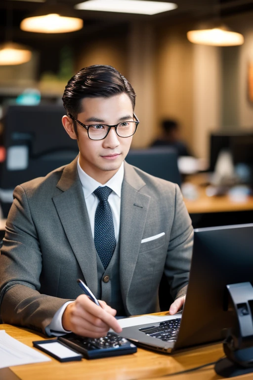 A skilled online sales vendor, with a friendly and approachable demeanor, is poised before his computer, meticulously readying his sales campaigns. Equipped to engage and assist your uniquely defined needs, he stands prepared to answer any inquiries regarding various models, features, and prices with ease and expertise. (best quality, highres, ultra-detailed:1.2), clear and inviting background, sitting in a well-lit and organized workspace, professional attire, attentive and hospitable expression. (warm colors, welcoming atmosphere), effective communication skills, attention to detail, (headphones on: 0.7), multitasking, customer-centric focus, polished