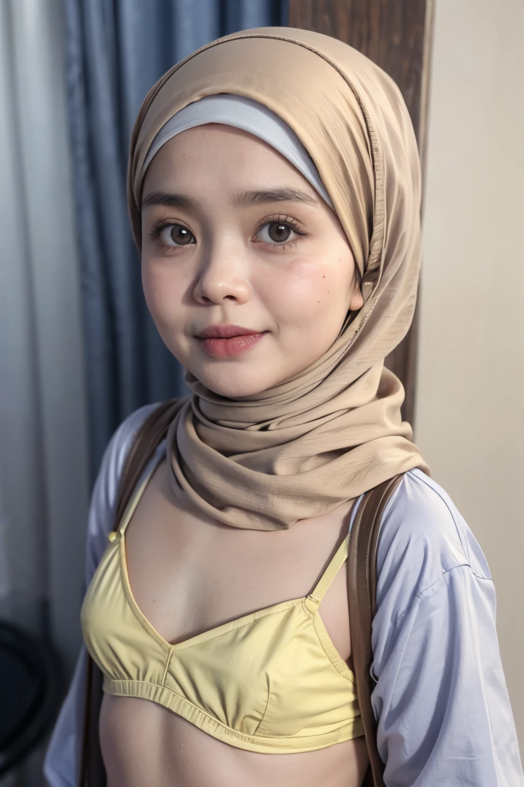 Tiny (Wearing Top Lingerie), (((HIJAB MALAY GIRL))), masutepiece, High quality, UHD 32K, Realistic face, Realistic skin feeling , A Malay Lady, , , Very cute and baby-like face, (((FLAT CHEST))), (MATRIX WORLD), ((look In front at the camera and SADNESS)), ((())), (((CUTE GIRL))), ((Fluorescence)), ((CHUBBY)), (undress), at toilet, Lolican. Ye and white