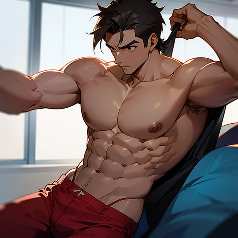 Hombre, robusto, muscles, sin camisa, en ropa interior