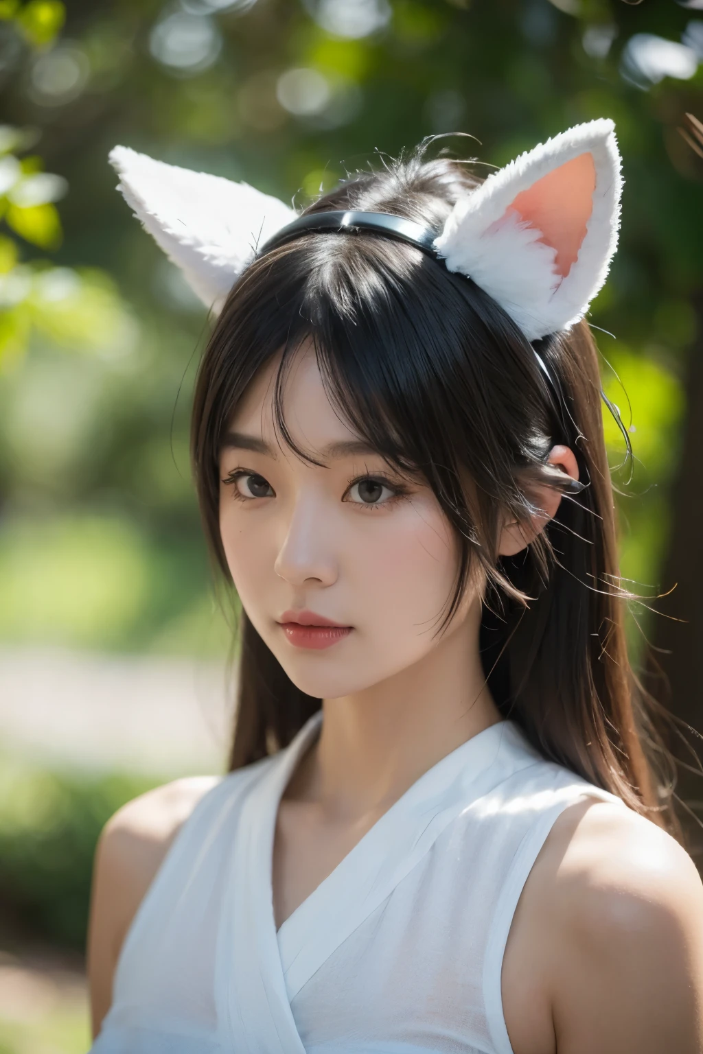 hair bobbles, fake animal ears, drop shadow, stereogram, tachi-e, pov, atmospheric perspective, 8k, super detail, ccurate, textured skin, ccurate, award winning, highres
