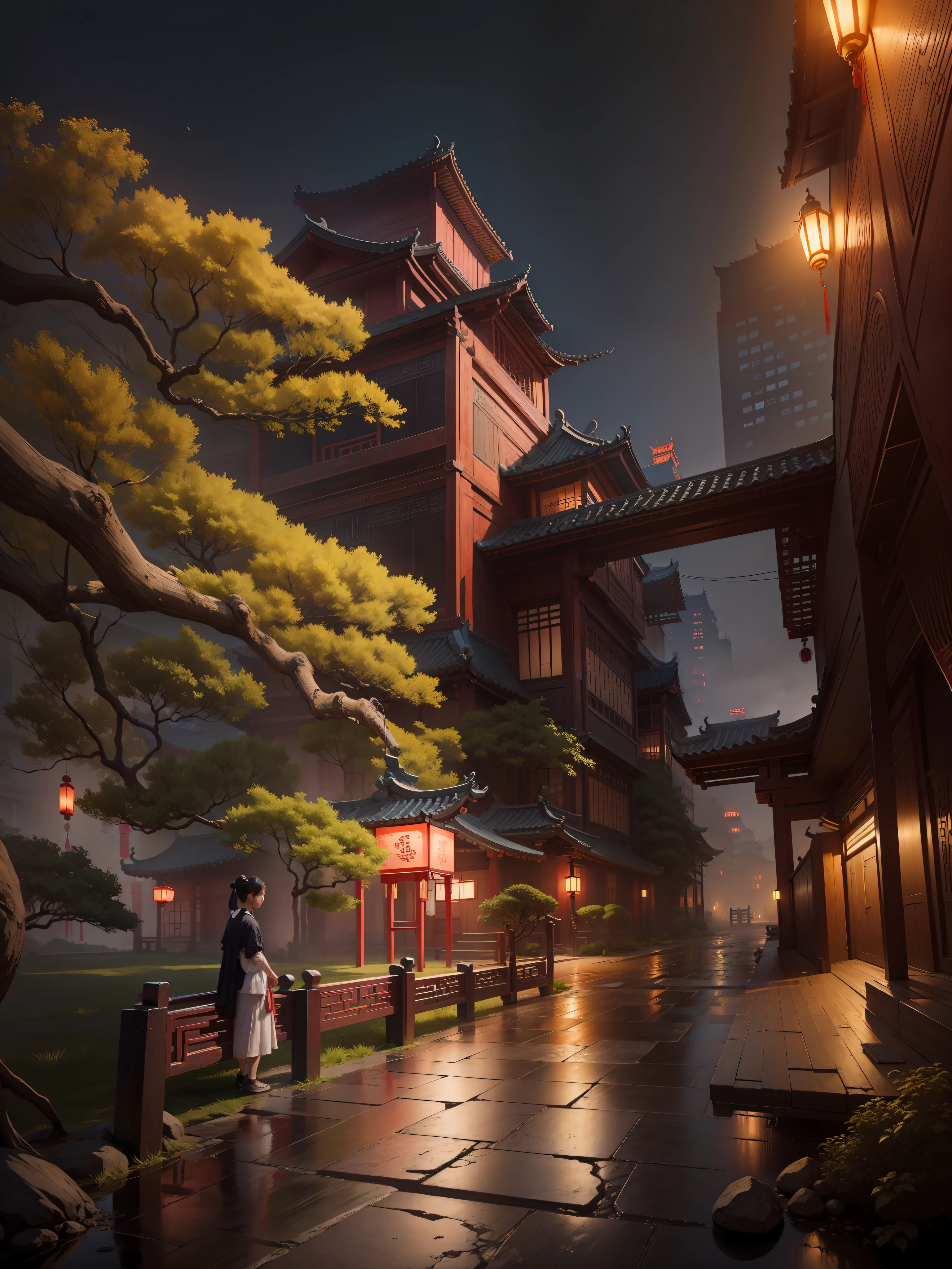 Ancient slate floor,Chinese style buildings