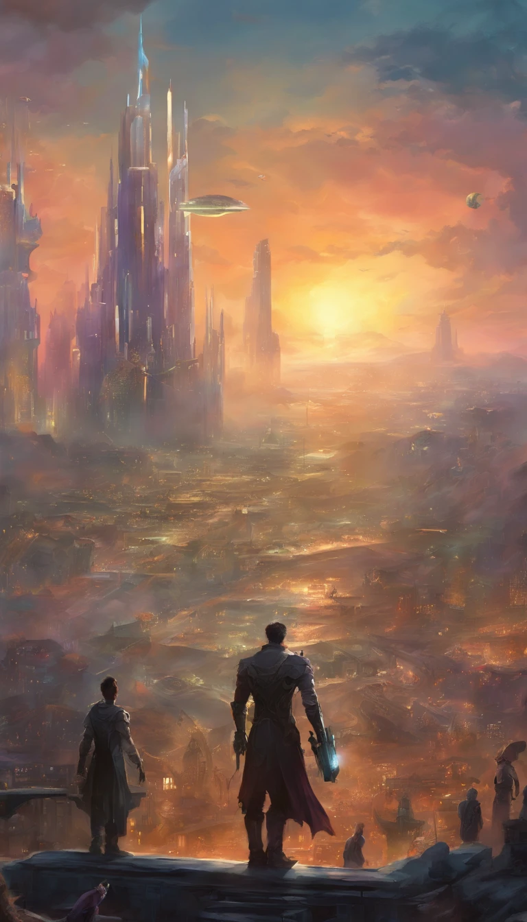 creates a perfect, realistic, and flawless image of a man in a futuristic city with robot zombies. observation shy image of good quality and good appearance, without imperfections