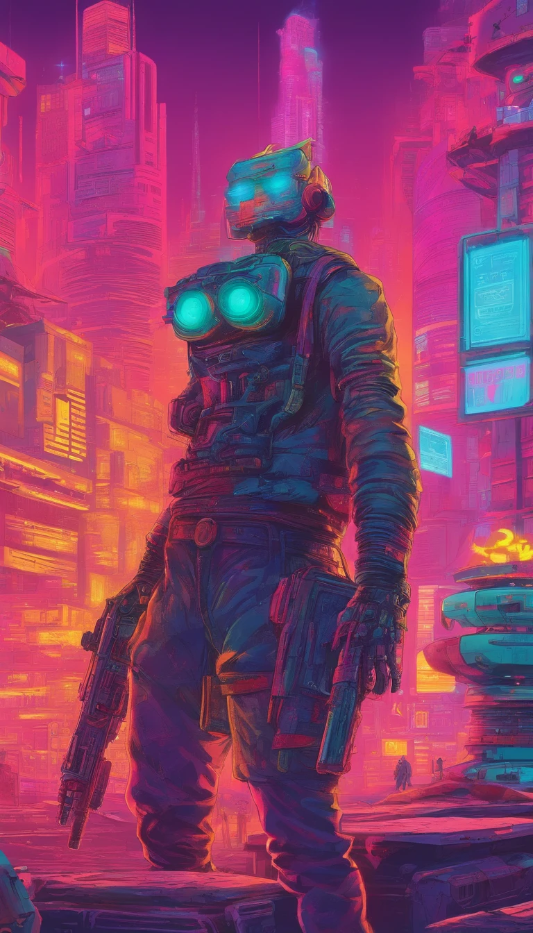 creates a perfect, realistic, and flawless image of a man in a futuristic city with robot zombies. observation shy image of good quality and good appearance, without imperfections