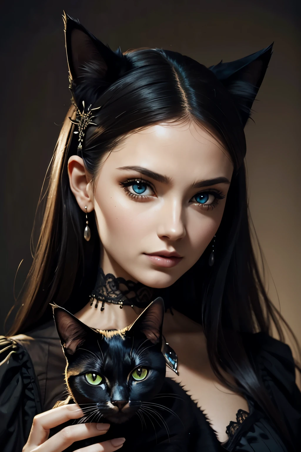 Angelique Boyer, wearing cat costume transparent. professionally retouched, soft lighting, realistic, smooth face, perfect eyes, sharp focus on eyes, 8 k, high definition, insanely detailed, intricate, elegant. stand in front of the moon.