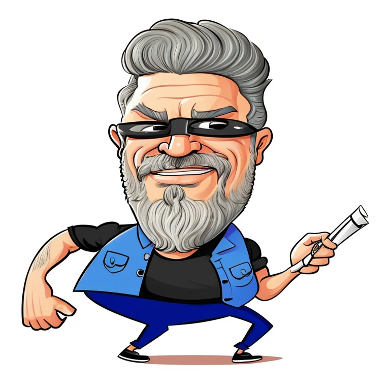 create a digital painting, 4k, best quality,SexyToon, drawing of a man with a beard and sunglasses holding a cigarette, Harry Volk clipart style, caricature illustration, in cartoon style, caricatural style, cartoon style illustration, Portrait of cartoon, drawn in the style of Mark Arian, cartoon art style, hd illustration, by Wayne England, digitally painted, cartoon digital art, color digital illustration, caricature, digital art cartoon