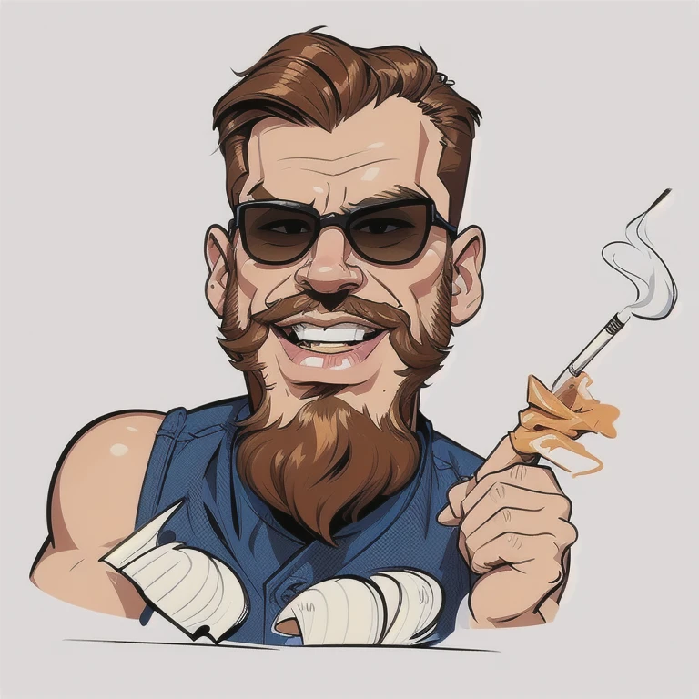 create a digital painting, 4k, best quality,SexyToon, drawing of a man with a beard and sunglasses holding a cigarette, Harry Volk clipart style, caricature illustration, in cartoon style, caricatural style, cartoon style illustration, Portrait of cartoon, drawn in the style of Mark Arian, cartoon art style, hd illustration, by Wayne England, digitally painted, cartoon digital art, color digital illustration, caricature, digital art cartoon