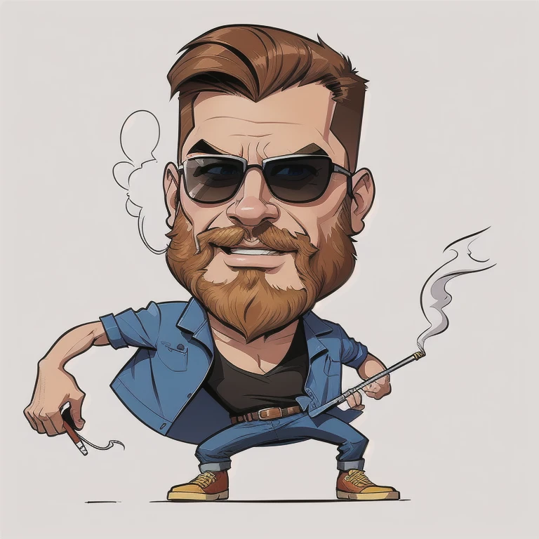 create a digital painting, 4k, best quality,SexyToon, drawing of a man with a beard and sunglasses holding a cigarette, Harry Volk clipart style, caricature illustration, in cartoon style, caricatural style, cartoon style illustration, Portrait of cartoon, drawn in the style of Mark Arian, cartoon art style, hd illustration, by Wayne England, digitally painted, cartoon digital art, color digital illustration, caricature, digital art cartoon
