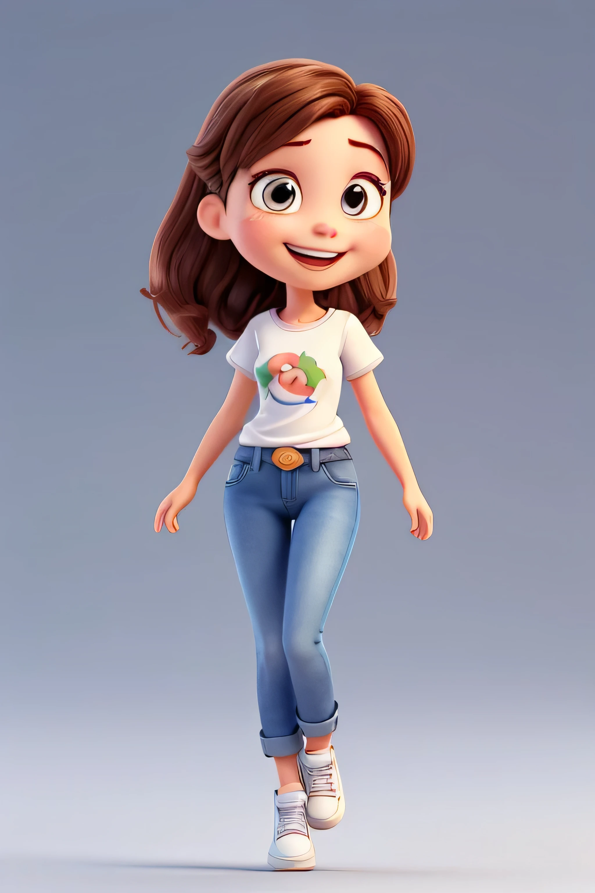3D Character,3d rendering of a cute anime girl,8k,A young and successful Brazilian businesswoman,about 28 years old,animation character,Aurora Arruda,Aurora will be smiling,beautiful 3d rendering,Best quality,brown hair that reaches her waist,Cartoon character,Casual pose,character 3d render,character in her natural pose,character rendering,cheeky smile,cute character,Disney style,female character,female protagonist,full body,full body character drawing in the style of 3D Art,headshot profile picture,highly detailed character,jumping high and happyly with both arms opened, disney pixar style,insane smile,largely smilling,laughing huge smile,Pixar style render illustration,Posing for photos,promotional rendering,pure white color background,She is a young woman,she is smiling,Smiling female,smiling happily at the camera,straight,Stylized 3d rendering,Super Detail,toon rendering screenshot,very big smile,very happy,wearing jeans and white t-shirt,wearing sneakers,white skin,work of art,young wonn with a huge smile