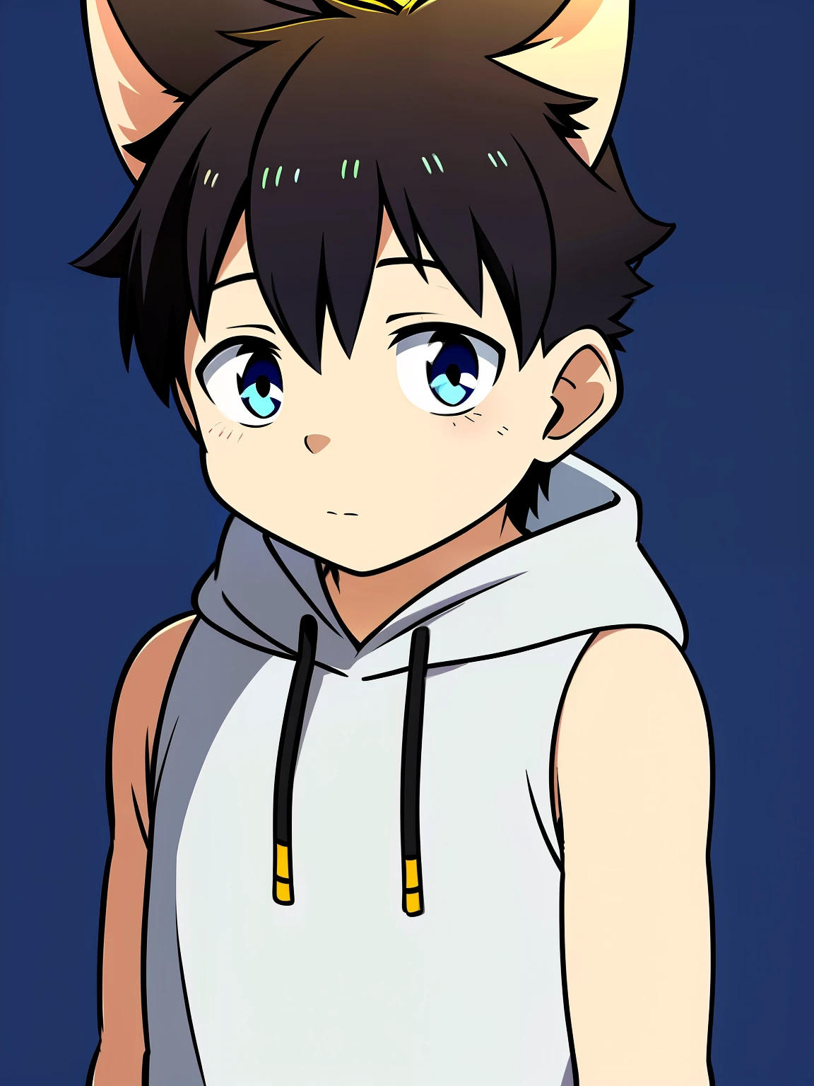 highres,Masterpiece, Best quality at best,Best Quality,hight quality, hight detailed, Anime style, 1boy,  Boy, Shota, Furry, Cheerful boy, Cat boy, White fur, Sleeveless hoodie, boy focus, Uhd, Simple beckground