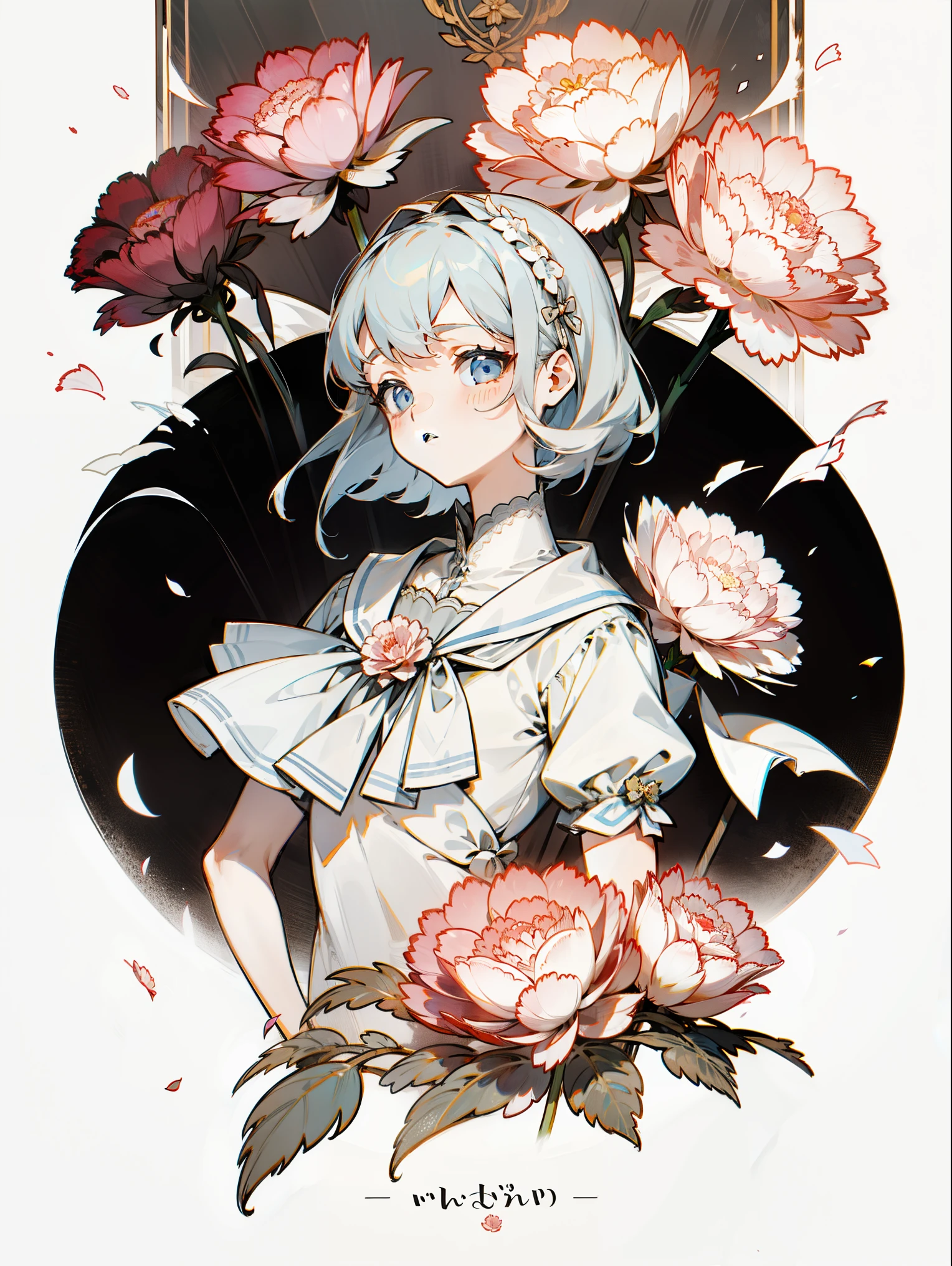 Rozheva has hair, carnation bows, gray , school background
