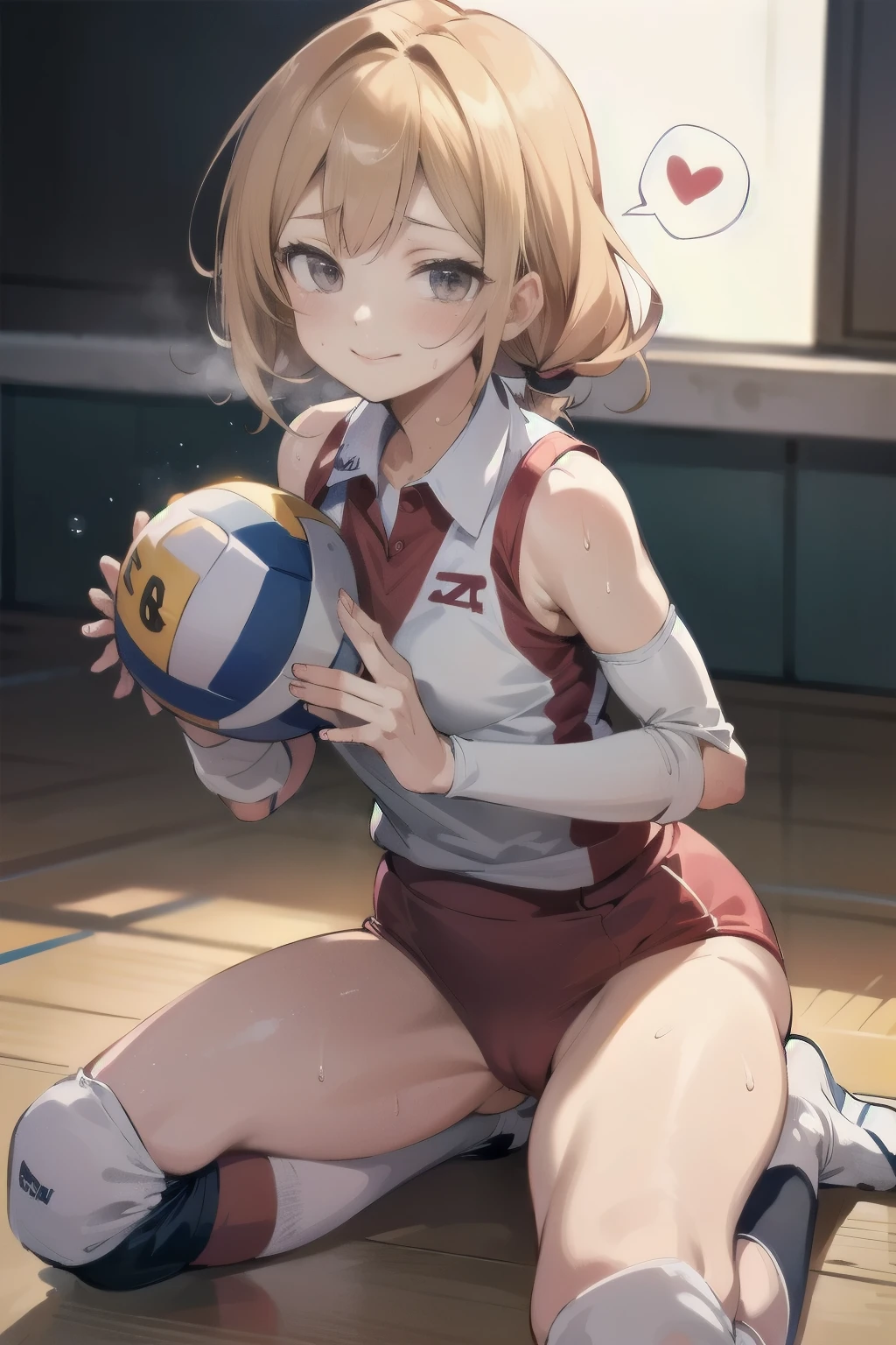 unity 8k wallpaper, anatomically correct, (((masterpiece))), (((best quality))), (((ultra detailed))), (((high-resolution))), ((Ultimate cutie)), perfect hands, perfect finger, (((good anatomy))), detailed beautiful face, shiny hair, (((gyaru))), (potbelly), (curvy), medium breasts, ((Thick thighs)), (((solo))), ((seductive smile)), (((blush))),
BREAK, (((sit astride the perfectly spherical shape 6-inch volleyball))), (((Straddling a perfectly spherical 6" volleyball))), (((Perfectly spherical 6" volleyball fits perfectly crotch))), BREAK, (((Rub the Perfectly spherical 6" volleyball against crotch))), (masturbation),
BREAK, (Collared volleyball uniforms), sleeveless, ((buruma)), ((kneepad)), pussy juice stained, (elbow pad), (((sweat))), (((covered in sweat))), ((deep breathing)), in Volleyball Court, indoor, lighting, looking at viewer, full body, (spoken heart)
