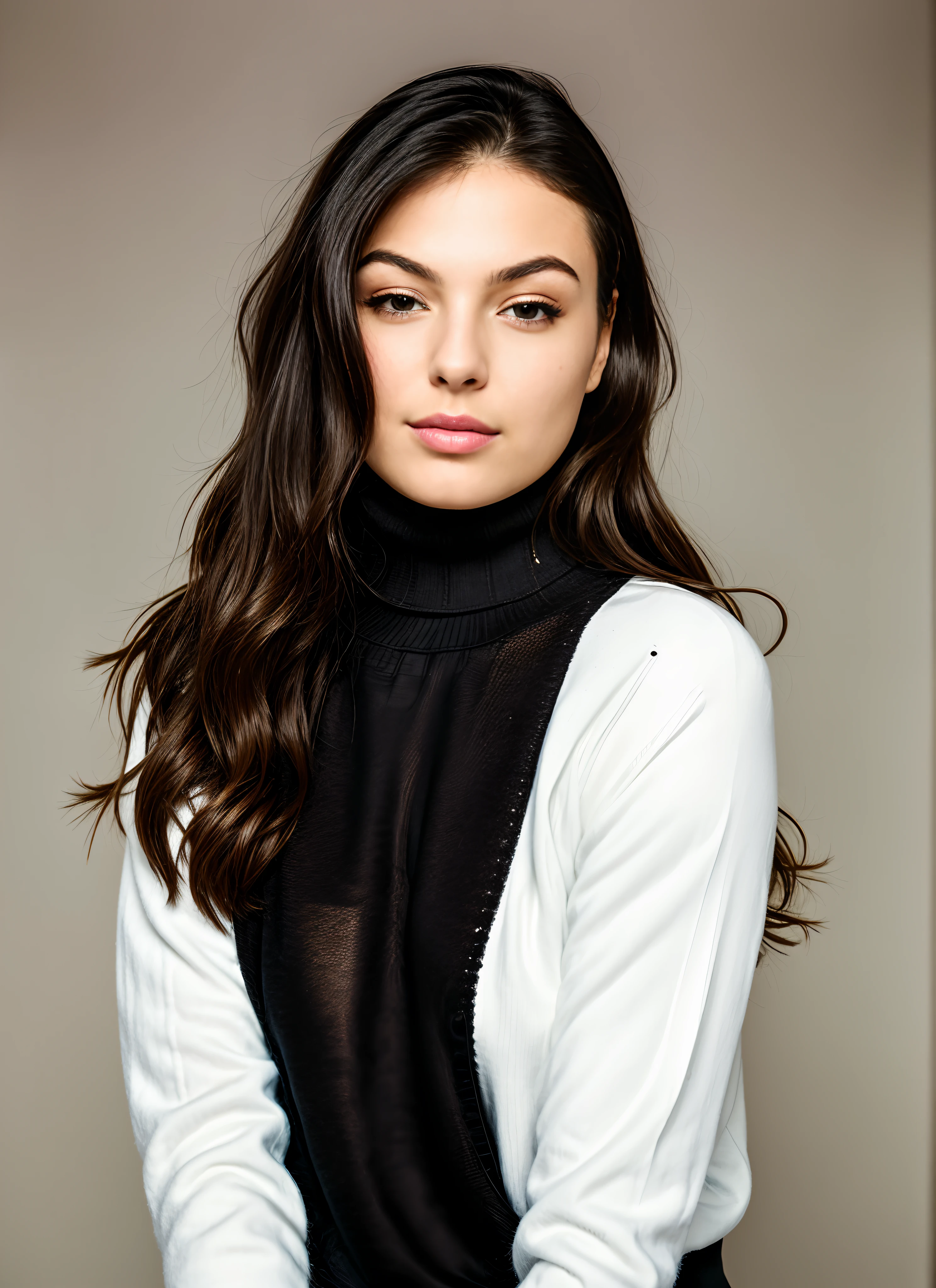 pov , isisvalve posing for a cover shoot, black turtleneck sweater, (pele altamente detalhada:1.2), 8k hd, dslr, soft lighting, alta qualidade, Film grain, Fujifilm XT3