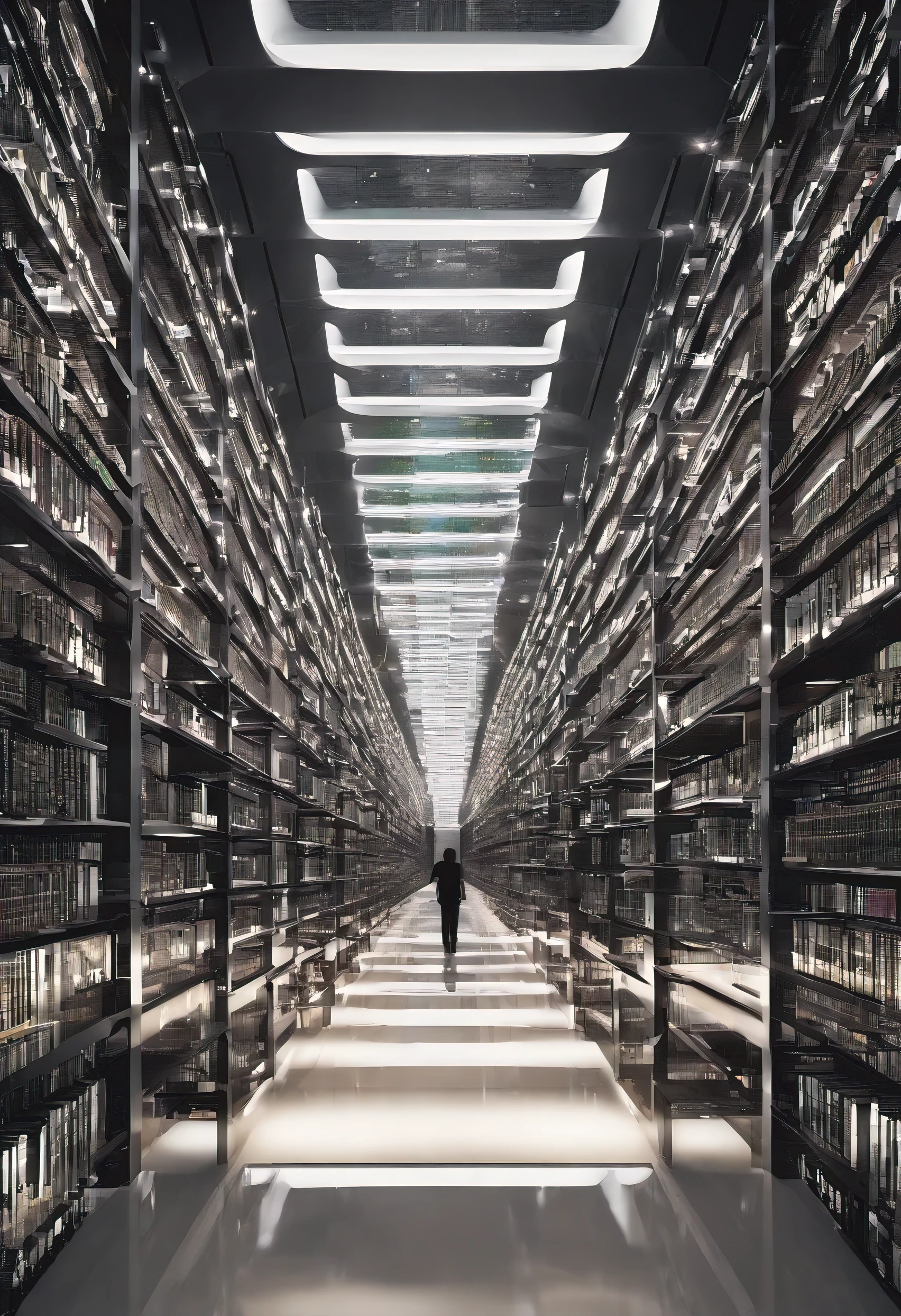 Claro, I will provide some brief descriptions to help with creating the library image in the Matrix universe:

1. **Arquitetura Digital:** The library is made up of a dynamic and constantly changing digital architecture, where corridors and rooms are formed by lines of moving binary code.

2. **Terminais Digitais:** Digital terminals are spread throughout the library, allowing the inhabitants of the Matrix to access its vast collections of data and information.

3. **Data Collection:** The library houses a vast collection of historical records, literary works, scientific documents and digital art, all available for exploration and research.

4. **Ambiente Imersivo:** Os habitantes do Matrix podem experimentar realidades virtuais imersivas dentro da biblioteca, explorando ambientes digitais e interagindo com objetos virtuais.

5. **cybersecurity:** Robust cybersecurity measures are in place to protect library data from hackers and digital threats, garantindo sua integridade e privacidade.

6. **Atmosfera Futurista:** The library has a futuristic and technological atmosphere, with constantly moving digital patterns and a sense of dynamism and innovation everywhere.

These descriptions can help in creating a visual image of the library in the Matrix universe, highlighting its most distinctive and intriguing features.