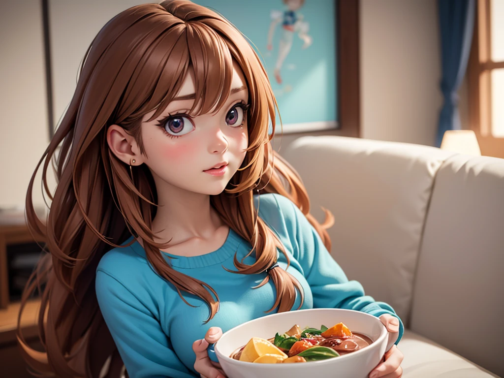 Anime girl with long hair and blue shirt posing for photo, Realistic animation3D风格, 3D animation realistic, Realistic animation, Realistic animation girl render, Smooth anime CG art, anime styled 3d, Realistic animation艺术风格, anime realism style, anime style. 8K, Realistic young anime girl, Rendering of a cute 3D anime girl